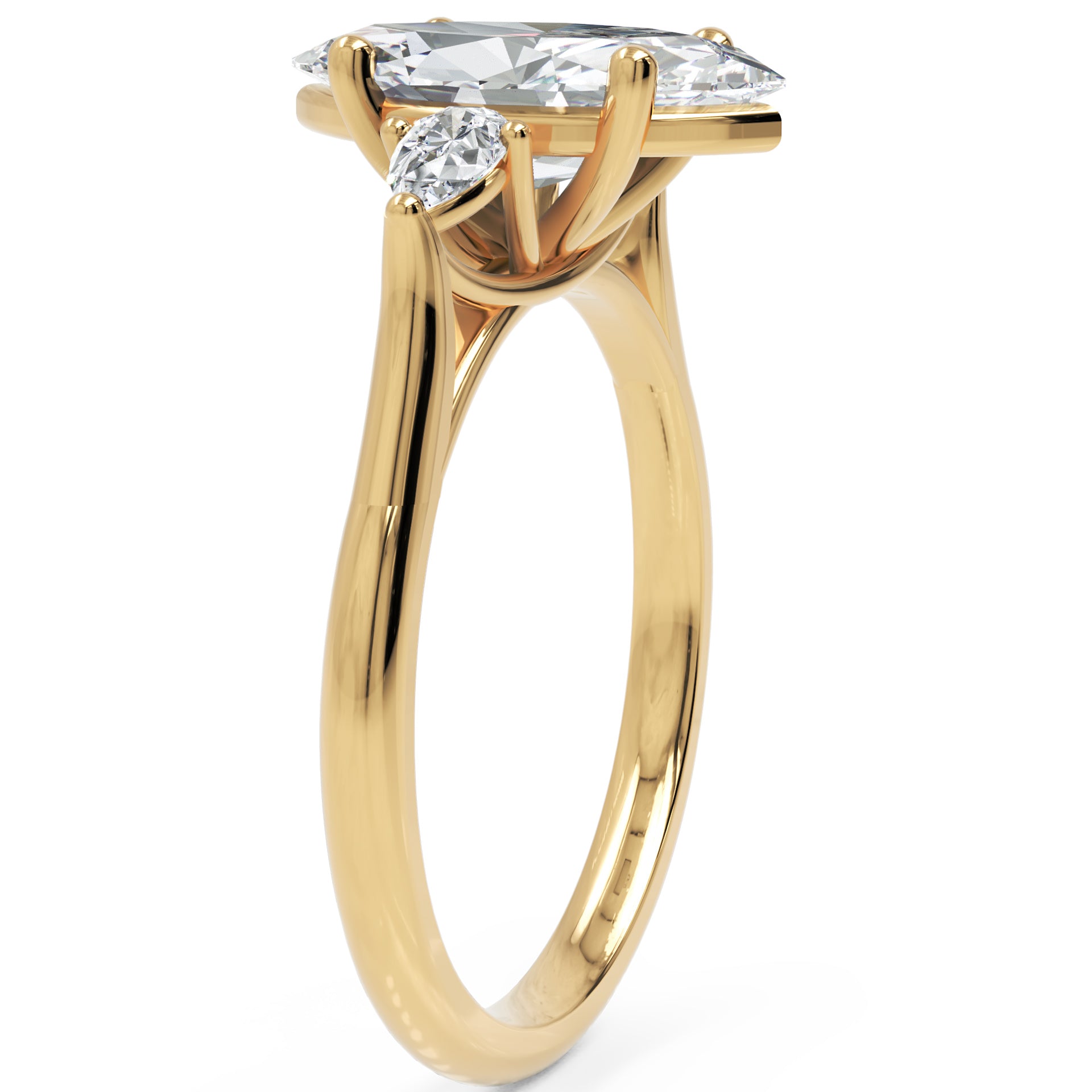 Inel de Logodnă Heart Pave din Aur 14k cu Trei Moissanite de 2.6 ct din 14k Aur Galben - Castelo.ro