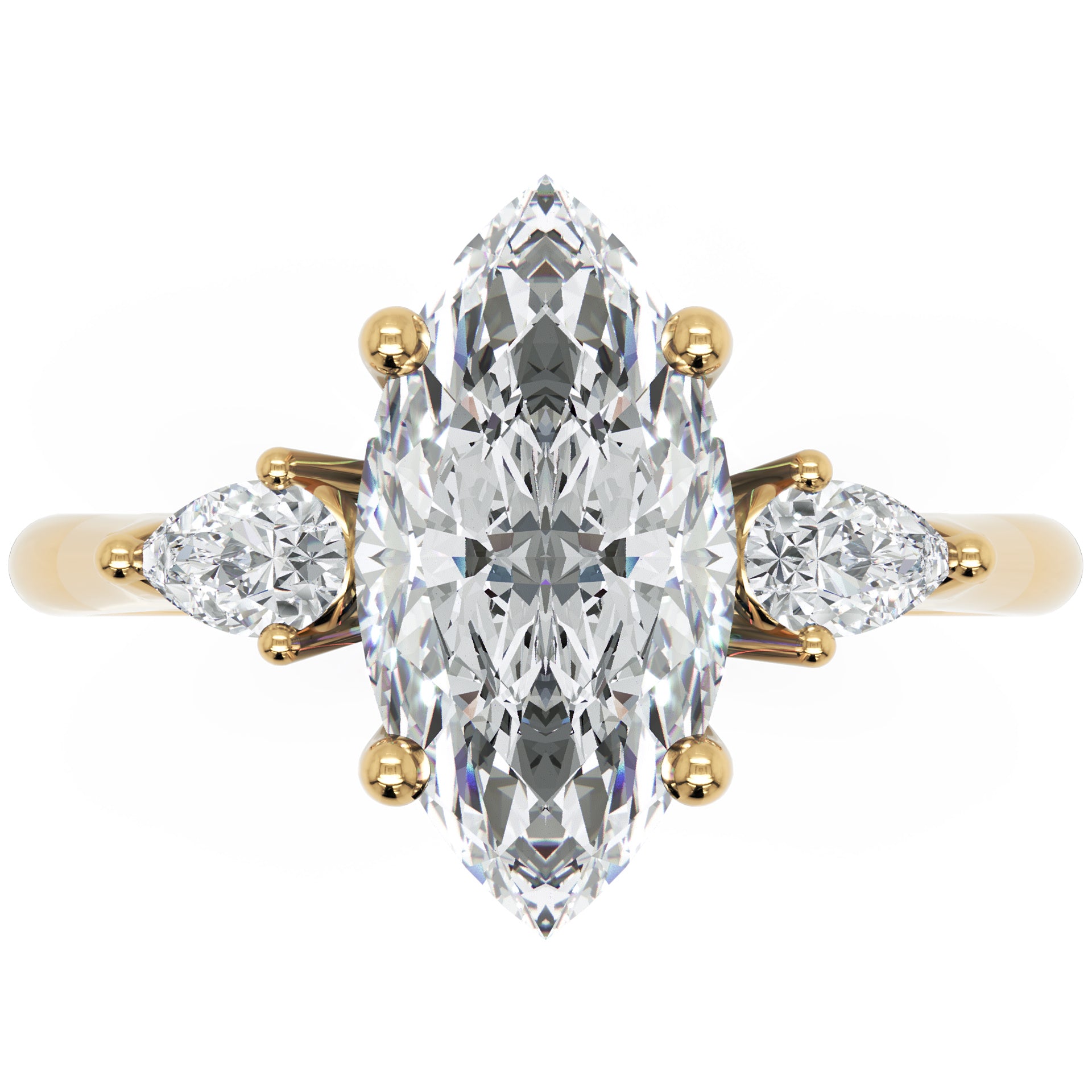 Inel de Logodnă Heart Pave din Aur 14k cu Trei Moissanite de 2.6 ct din 14k Aur Galben - Castelo.ro