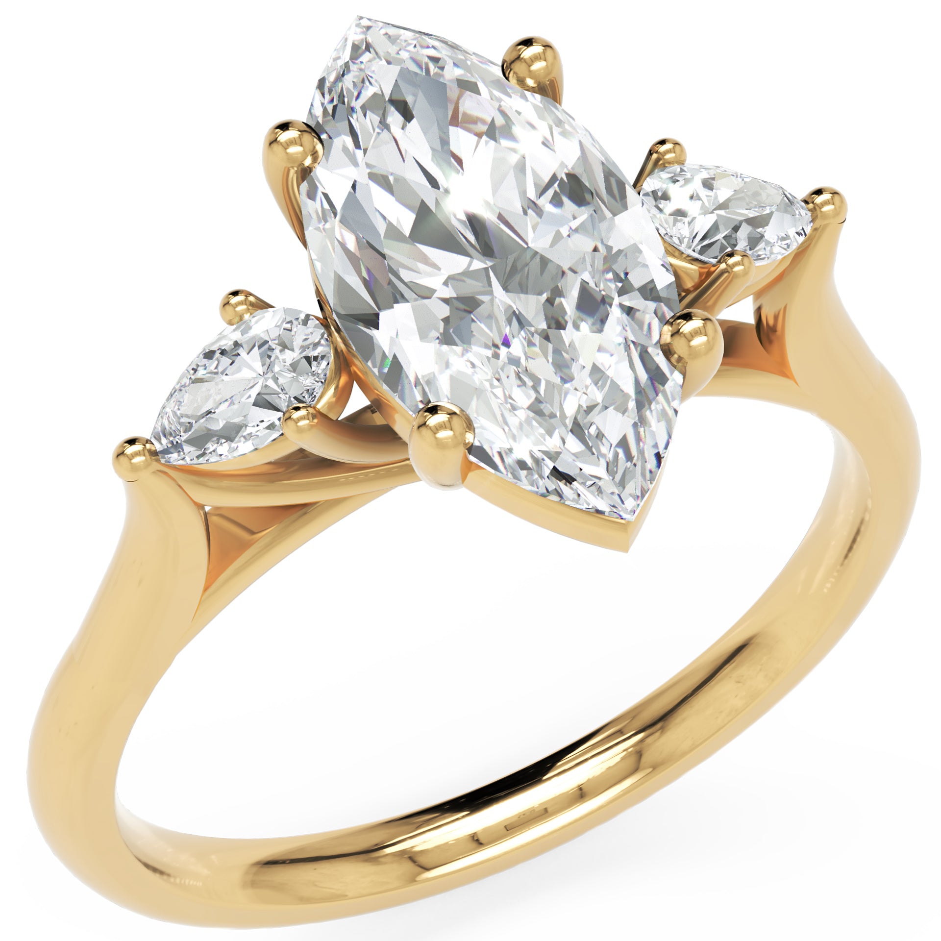 Inel de Logodnă Heart Pave din Aur 14k cu Trei Moissanite de 2.6 ct din 14k Aur Galben - Castelo.ro