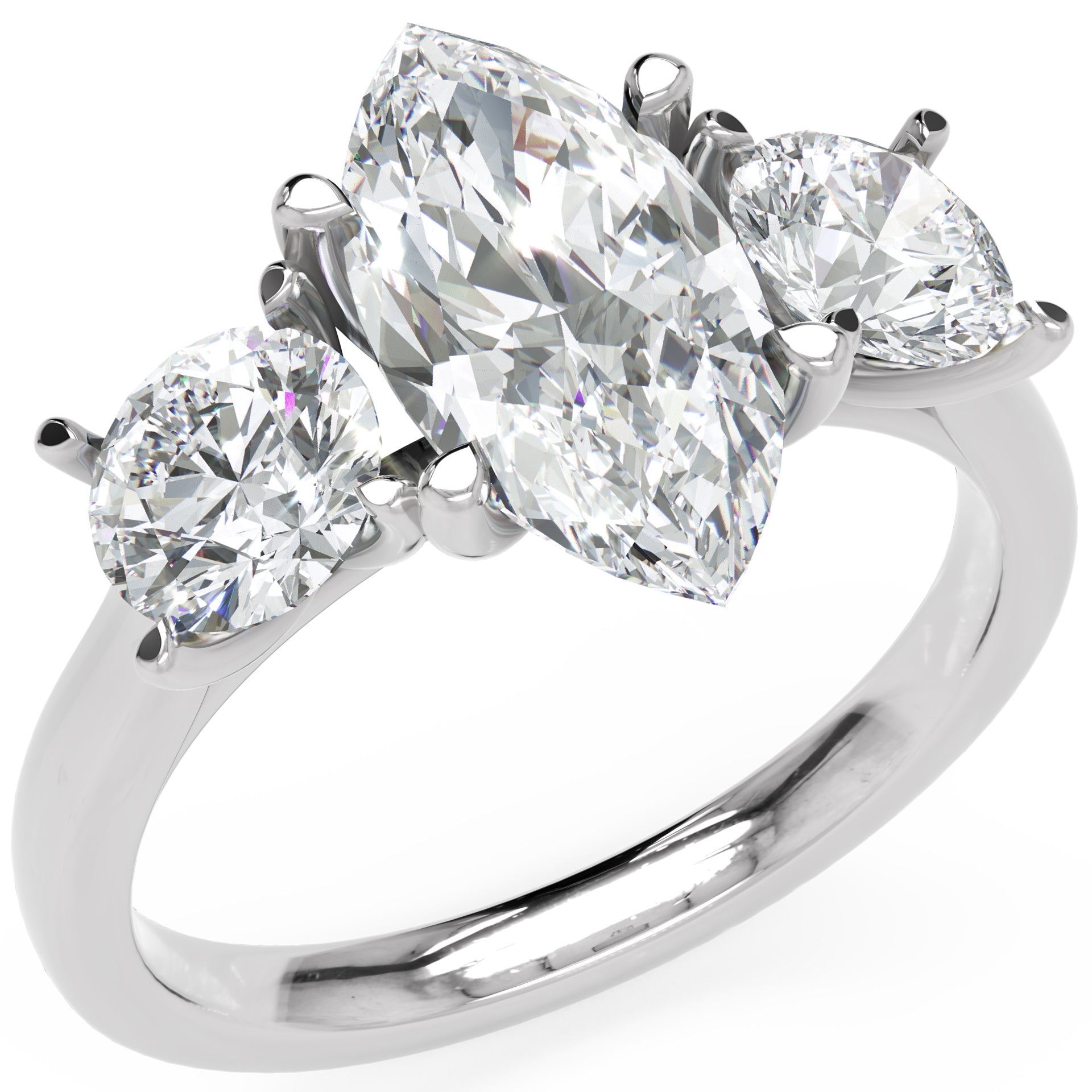 Inel de Logodnă Marquise du Chateau cu Trei Diamante Naturale de 2.3 ct