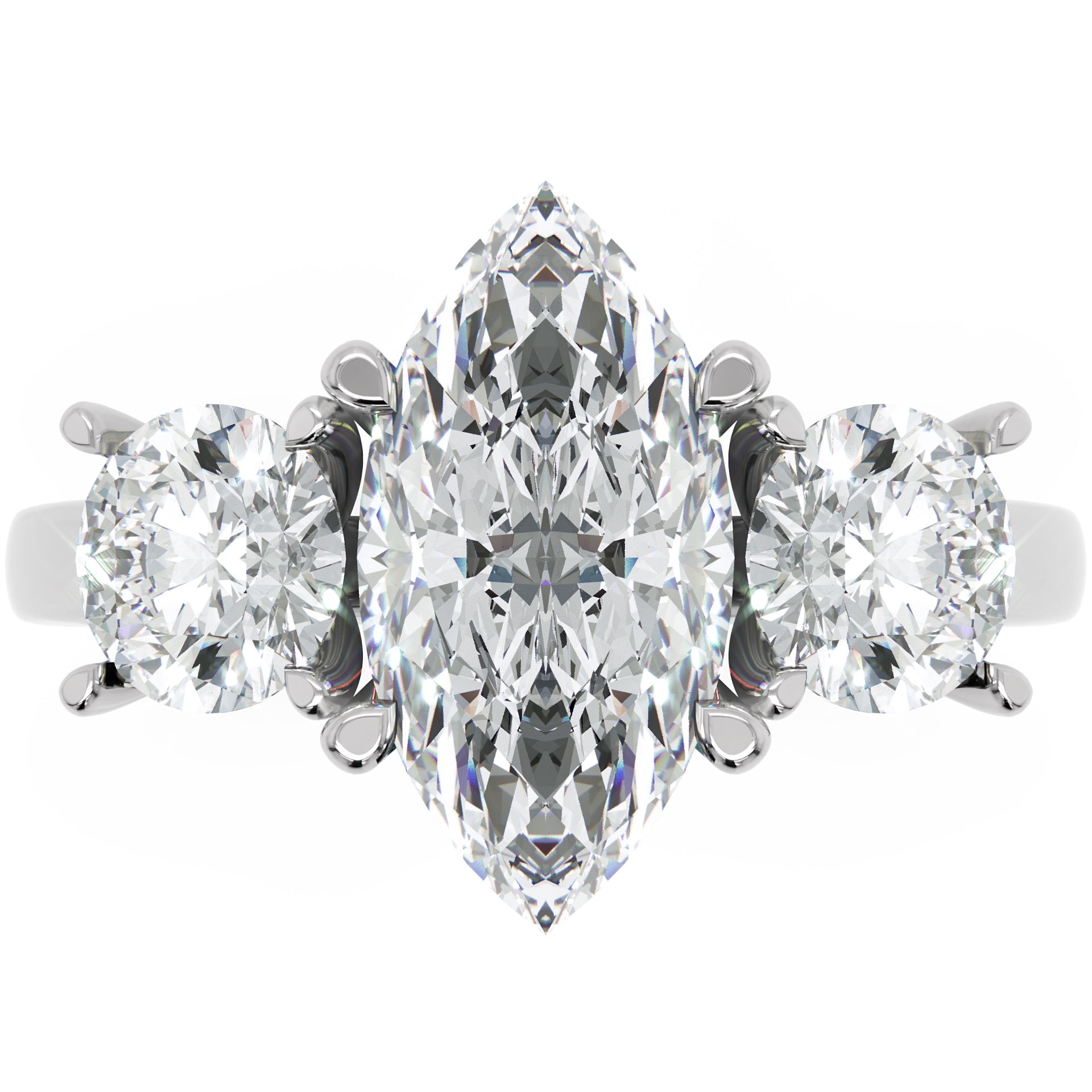 Inel de Logodnă Marquise du Chateau cu Trei Diamante Naturale de 2.3 ct