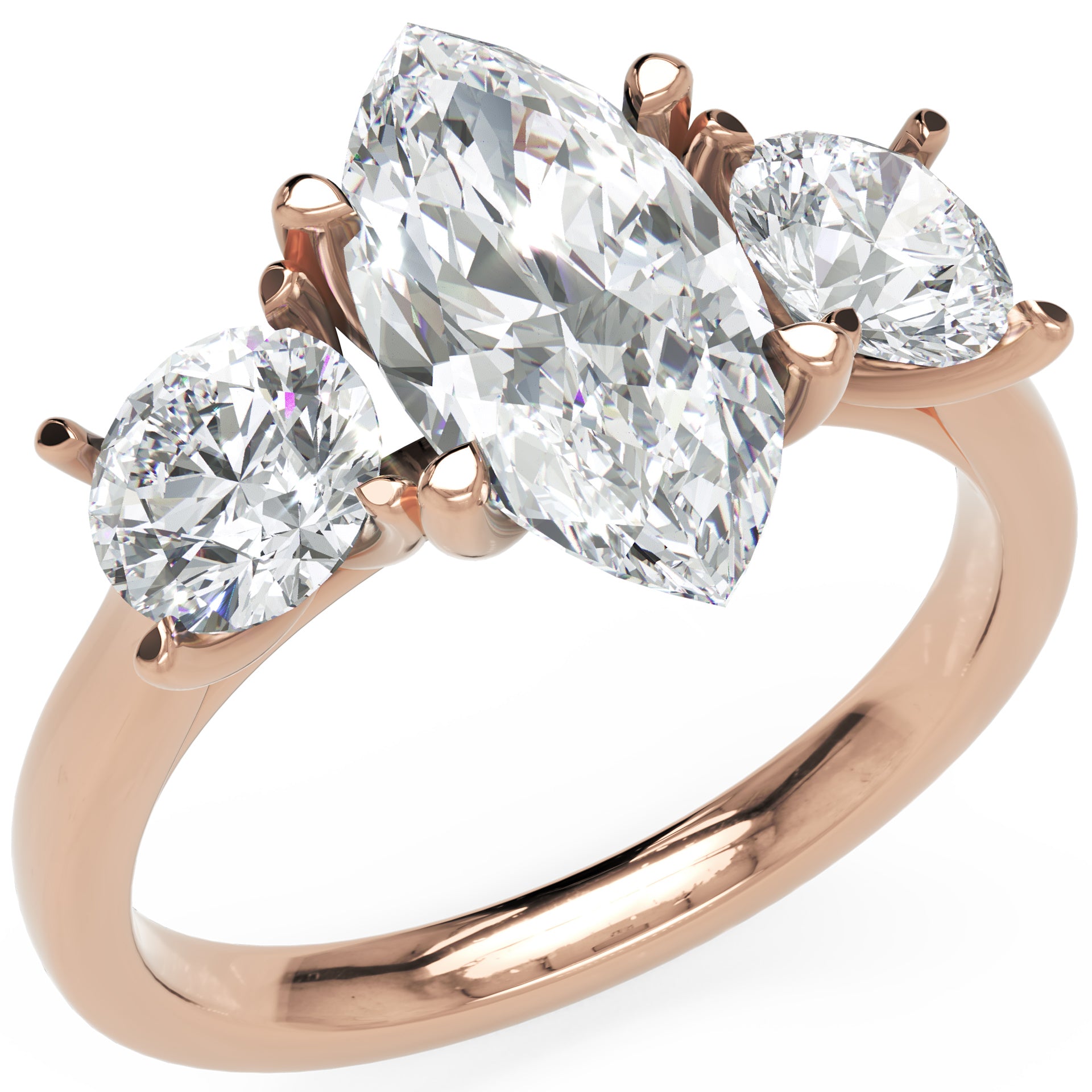 Inel de Logodnă Marquise du Chateau cu Trei Diamante Naturale de 2.3 ct