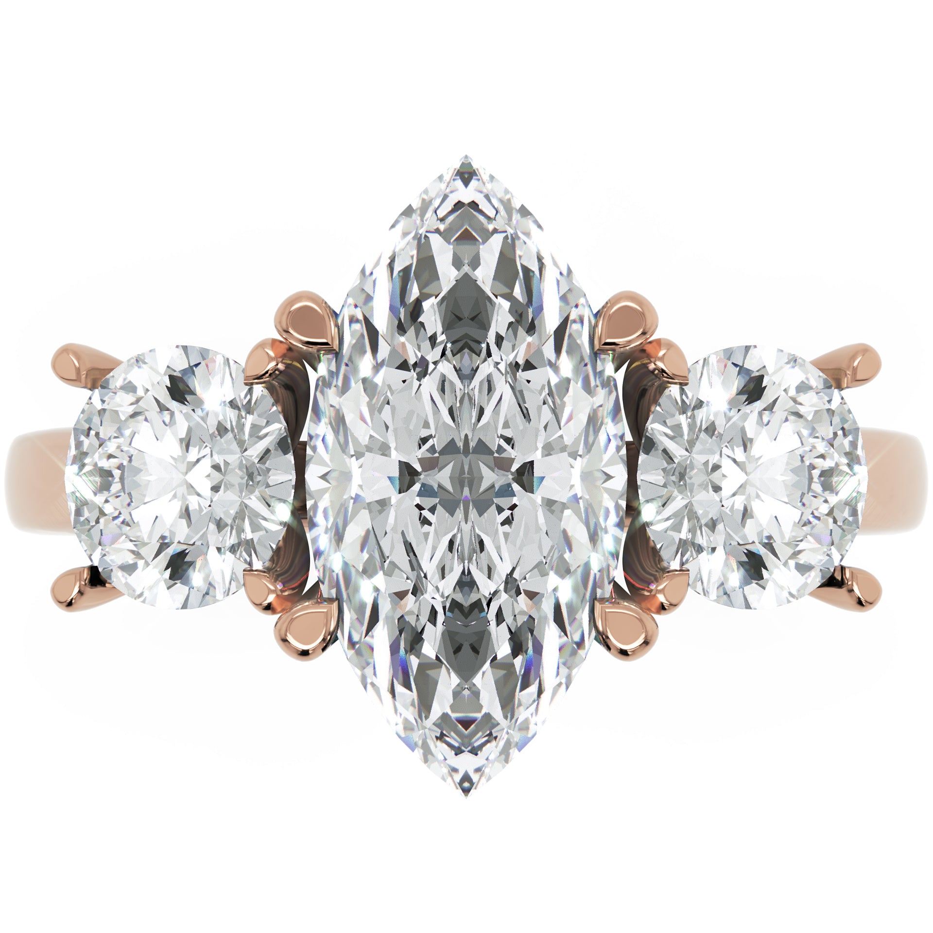 Inel de Logodnă Marquise du Chateau cu Trei Diamante Naturale de 2.3 ct
