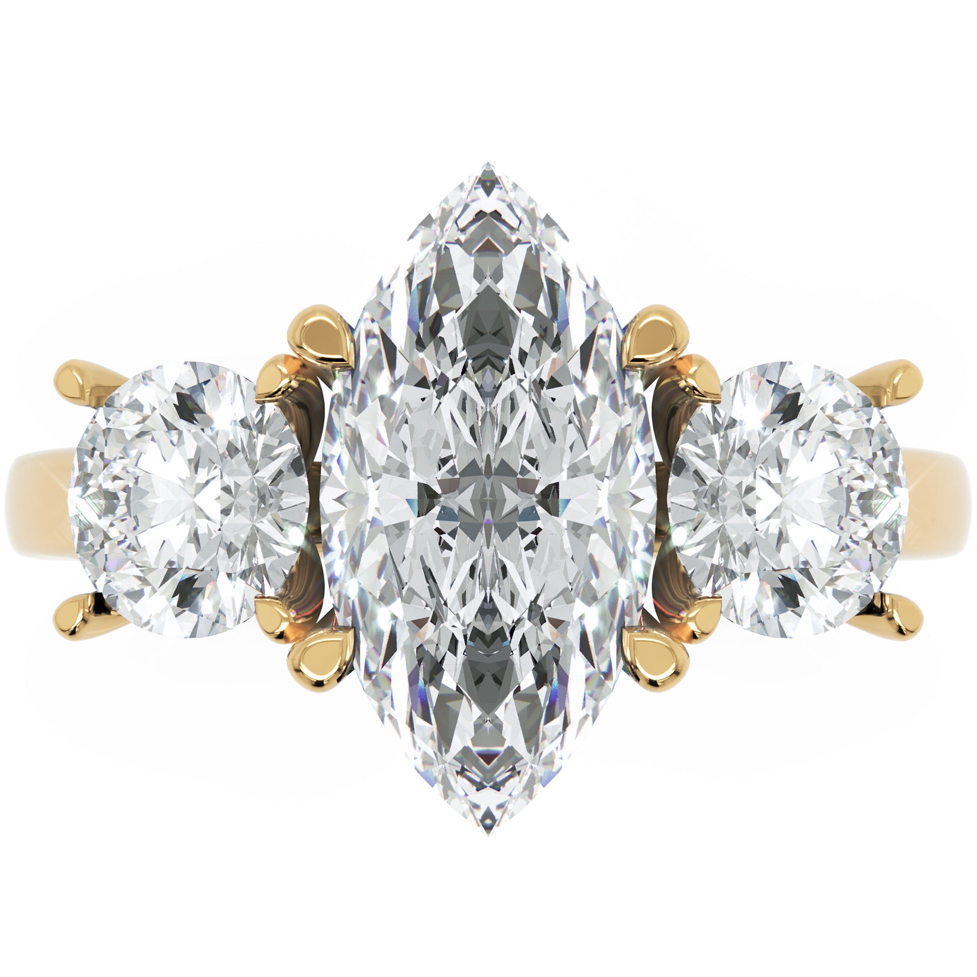 Inel de Logodnă Marquise du Chateau cu Trei Diamante Naturale de 2.3 ct