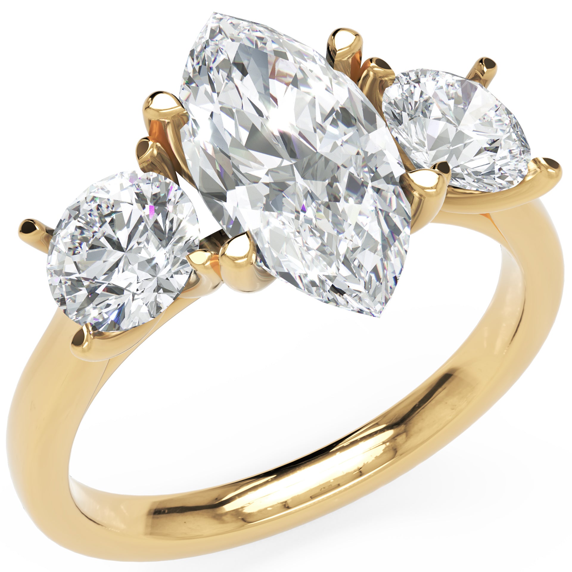 Inel de Logodnă Marquise du Chateau cu Trei Diamante Naturale de 2.3 ct