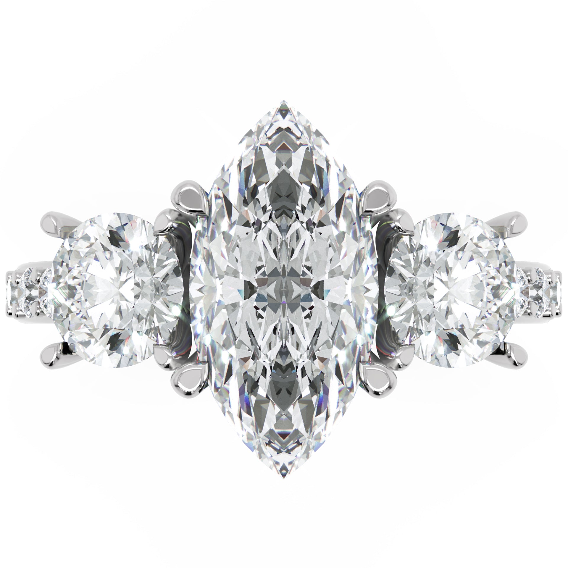 Inel de Logodnă Marquise x Contesse din Aur 14k cu Trei Moissanite de 2.5 ct din 14k Aur Alb - Castelo.ro