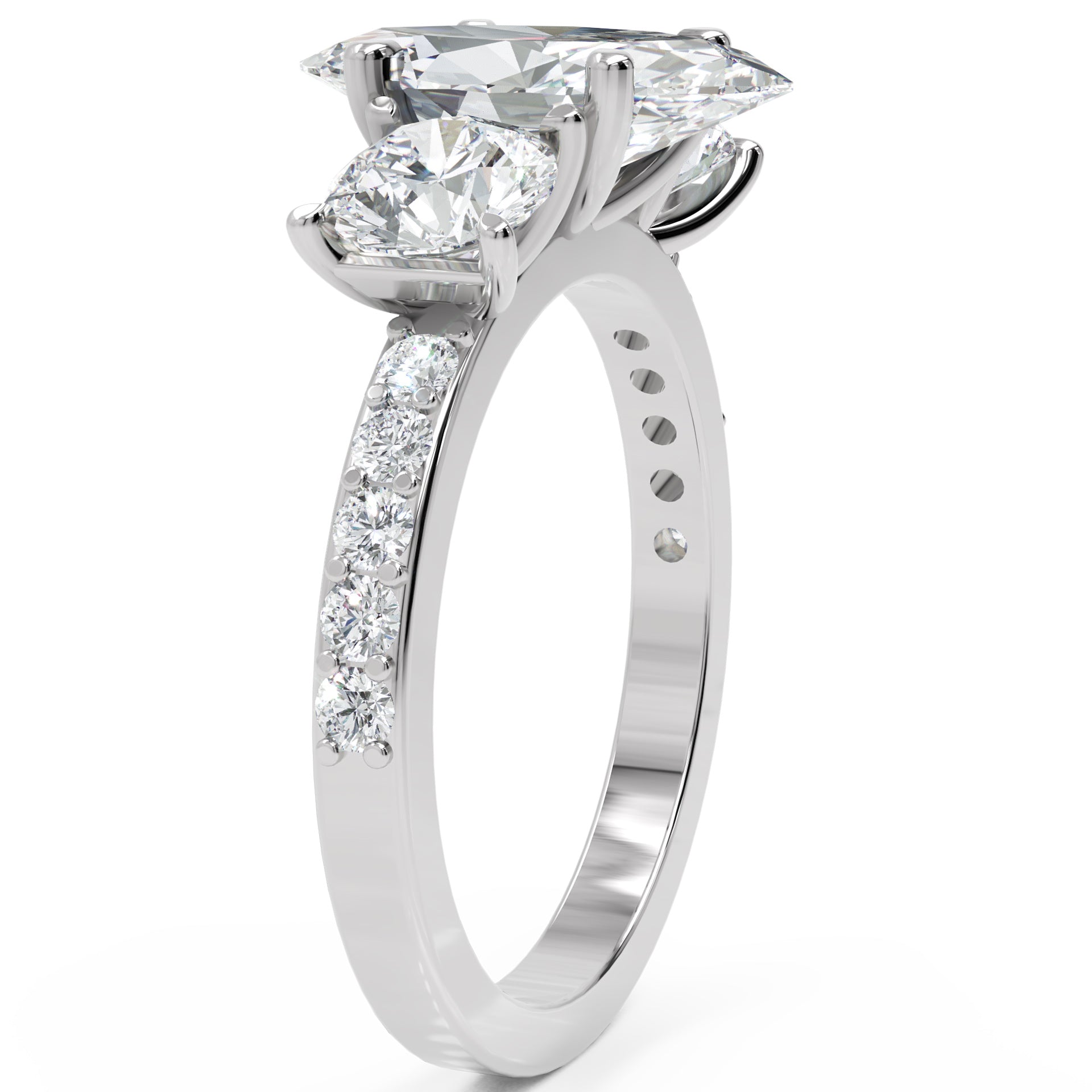Inel de Logodnă Marquise x Contesse din Aur 14k cu Trei Moissanite de 2.5 ct din 14k Aur Alb - Castelo.ro