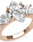 Inel de Logodnă Marquise x Contesse din Aur 14k cu Trei Moissanite de 2.5 ct din 14k Aur Roz - Castelo.ro