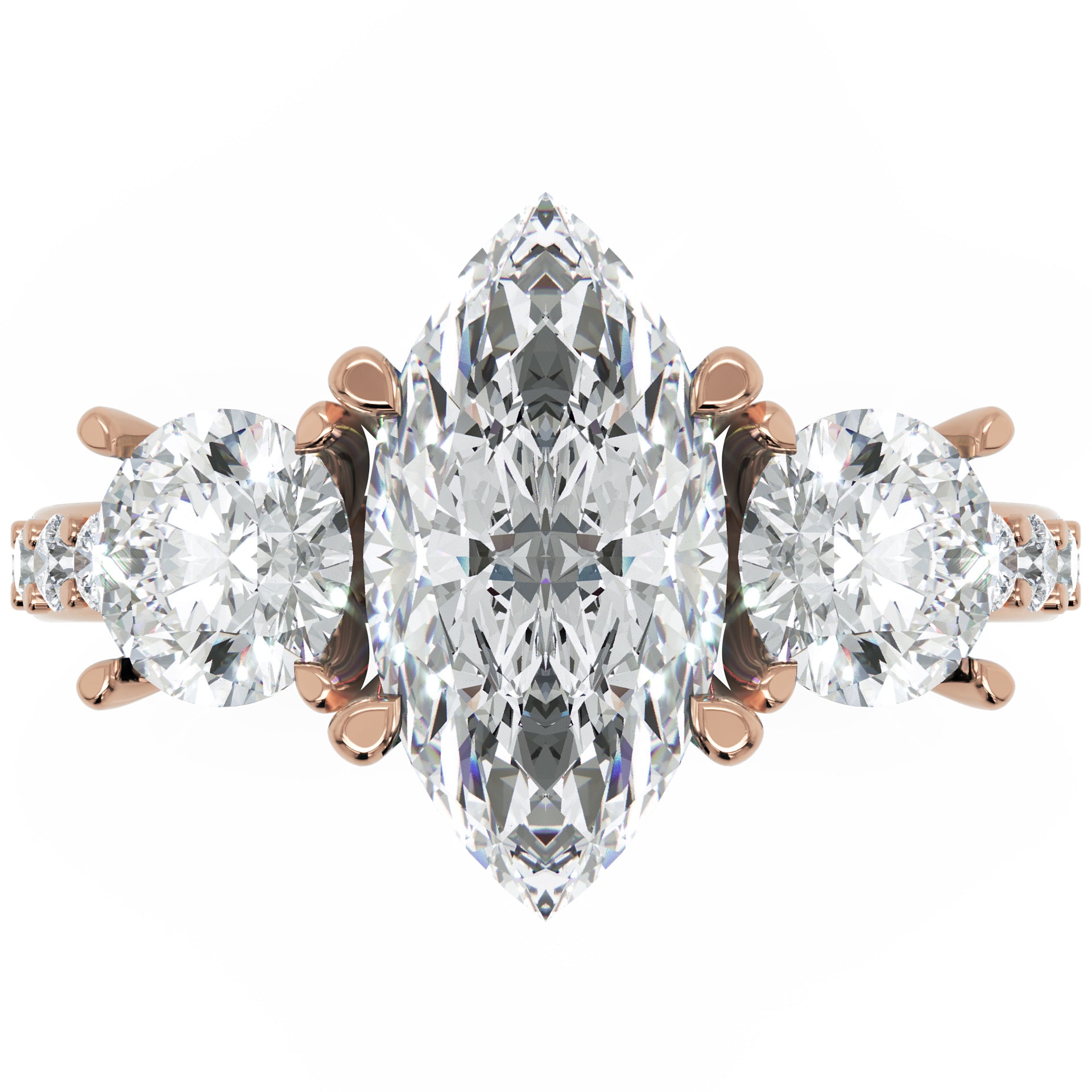 Inel de Logodnă Marquise x Contesse din Aur 14k cu Trei Moissanite de 2.5 ct din 14k Aur Roz - Castelo.ro