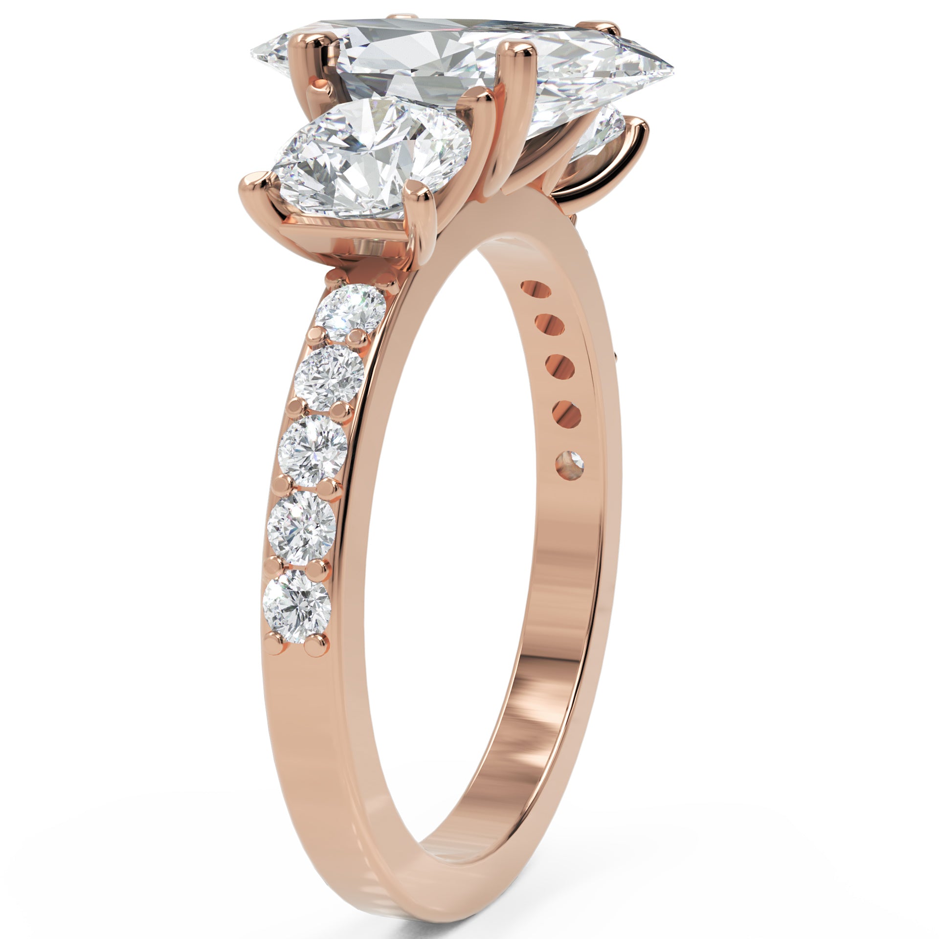Inel de Logodnă Marquise x Contesse din Aur 14k cu Trei Moissanite de 2.5 ct din 14k Aur Roz - Castelo.ro