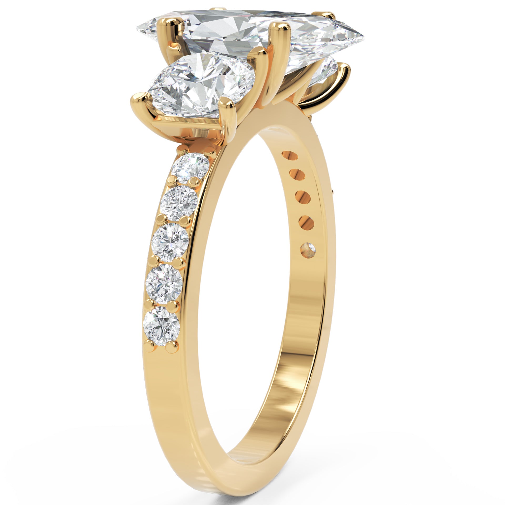 Inel de Logodnă Marquise x Contesse din Aur 14k cu Trei Moissanite de 2.5 ct din 14k Aur Galben - Castelo.ro