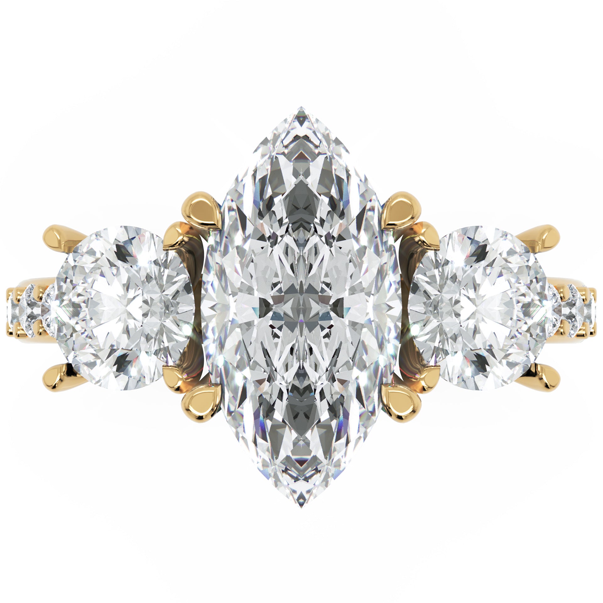 Inel de Logodnă Marquise x Contesse din Aur 14k cu Trei Moissanite de 2.5 ct din 14k Aur Galben - Castelo.ro