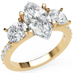 Inel de Logodnă Marquise x Contesse din Aur 14k cu Trei Moissanite de 2.5 ct din 14k Aur Galben - Castelo.ro
