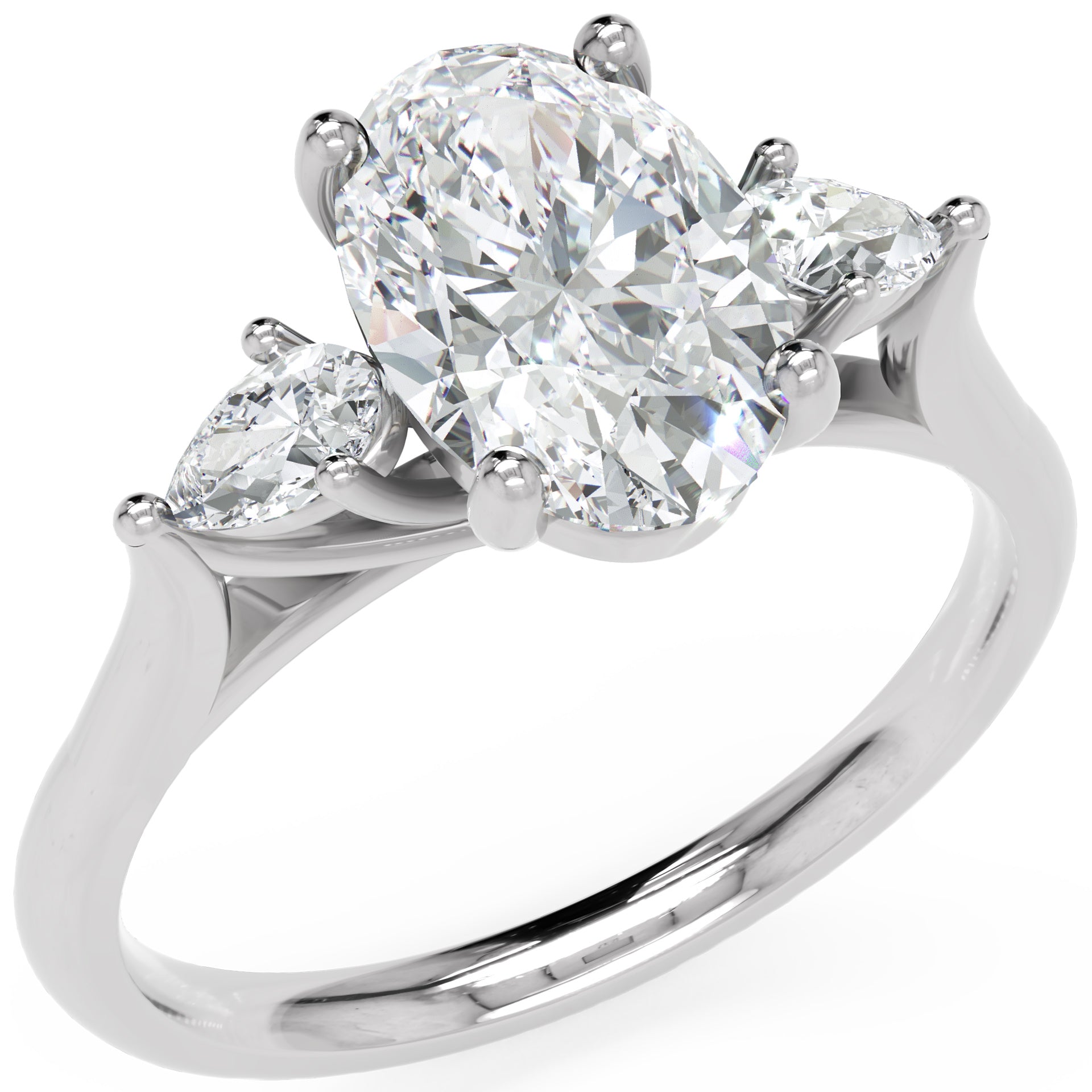 Inel de Logodnă Oval &amp; Pear cu Trei Diamante Naturale de 2.5 ct
