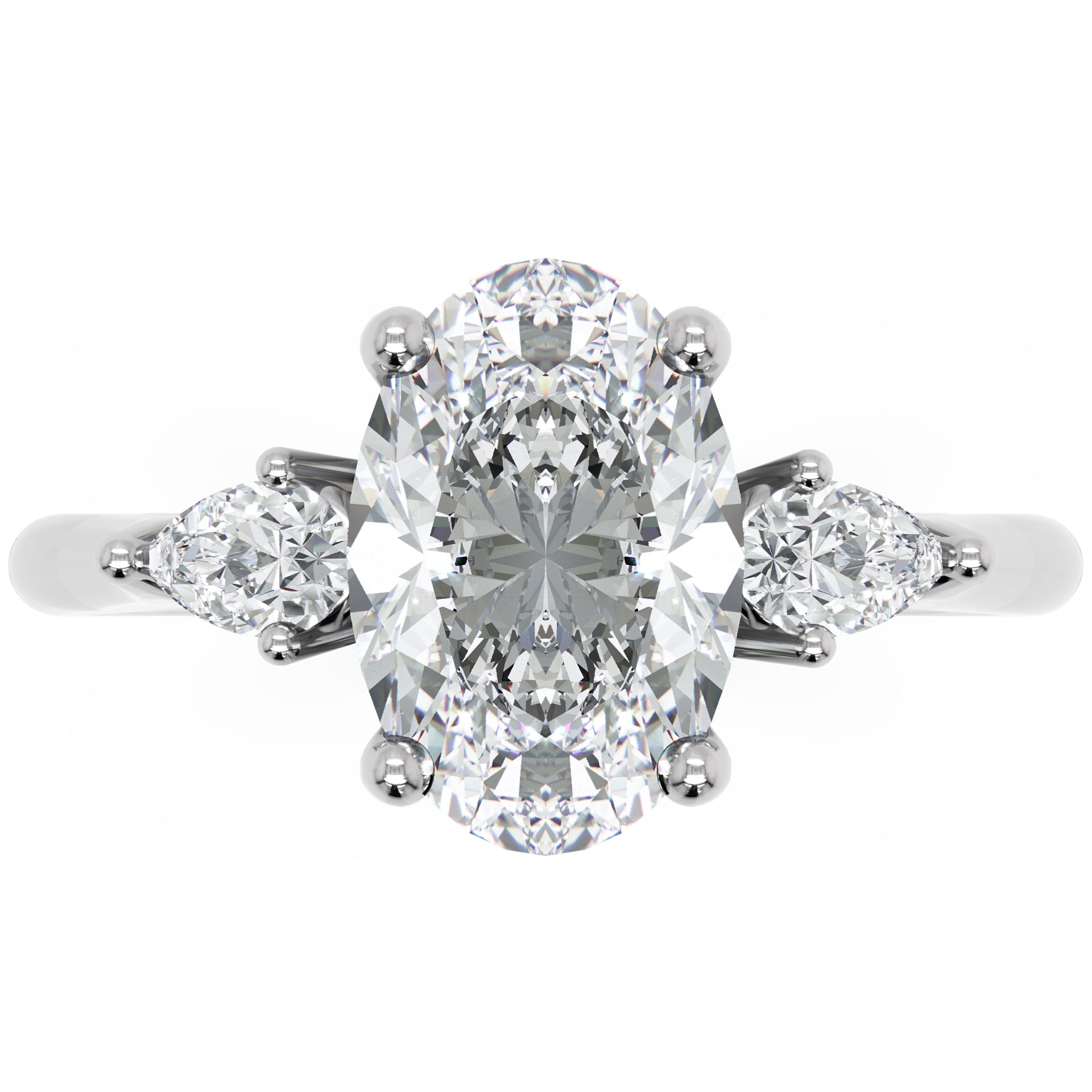 Inel de Logodnă Oval &amp; Pear cu Trei Diamante Naturale de 2.5 ct