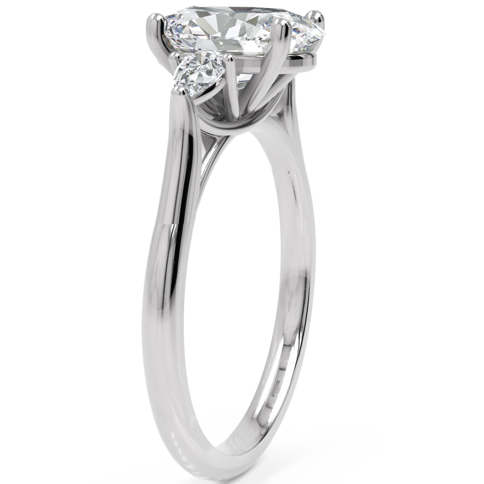 Inel de Logodnă Oval &amp; Pear cu Trei Diamante Naturale de 2.5 ct