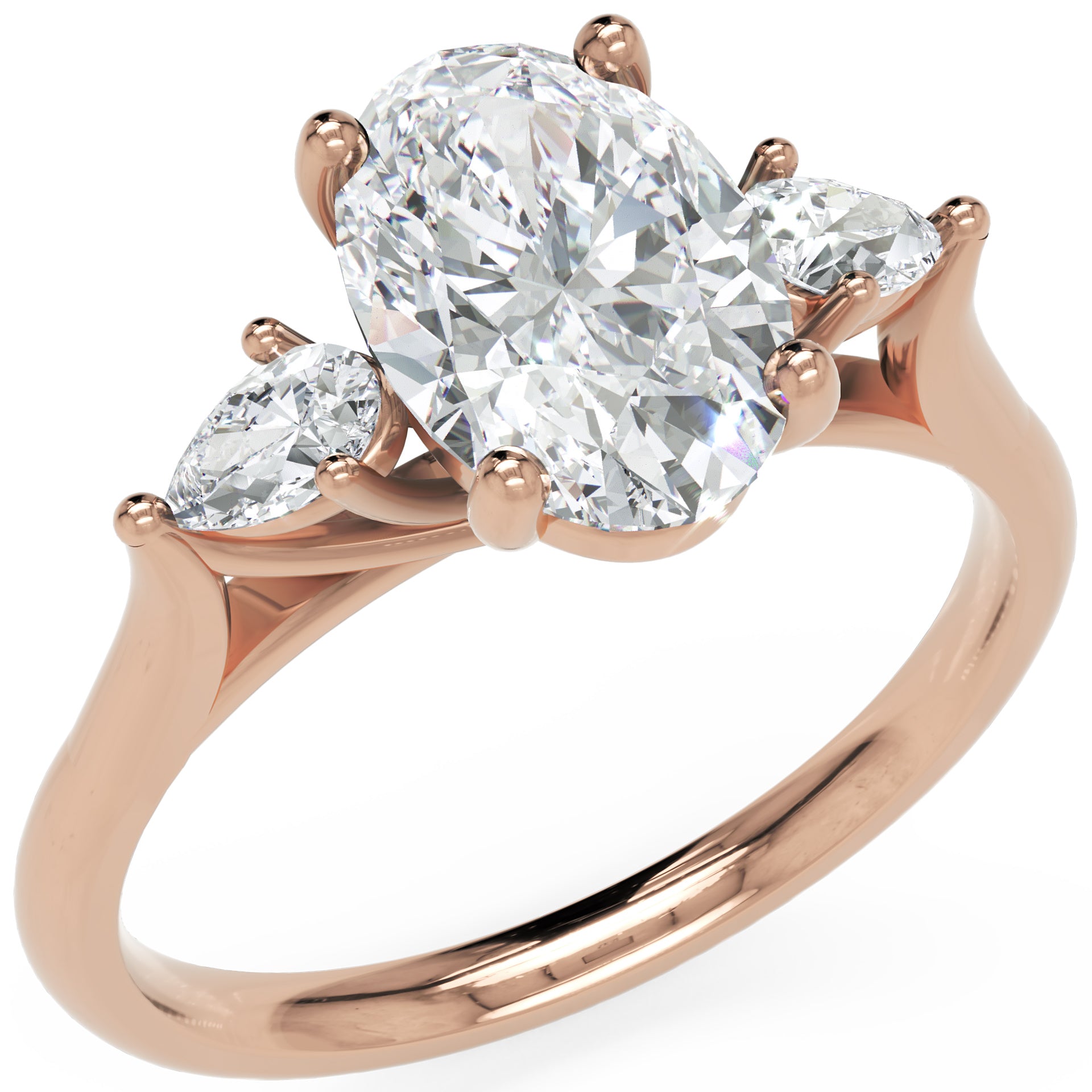 Inel de Logodnă Oval &amp; Pear cu Trei Diamante Naturale de 2.5 ct