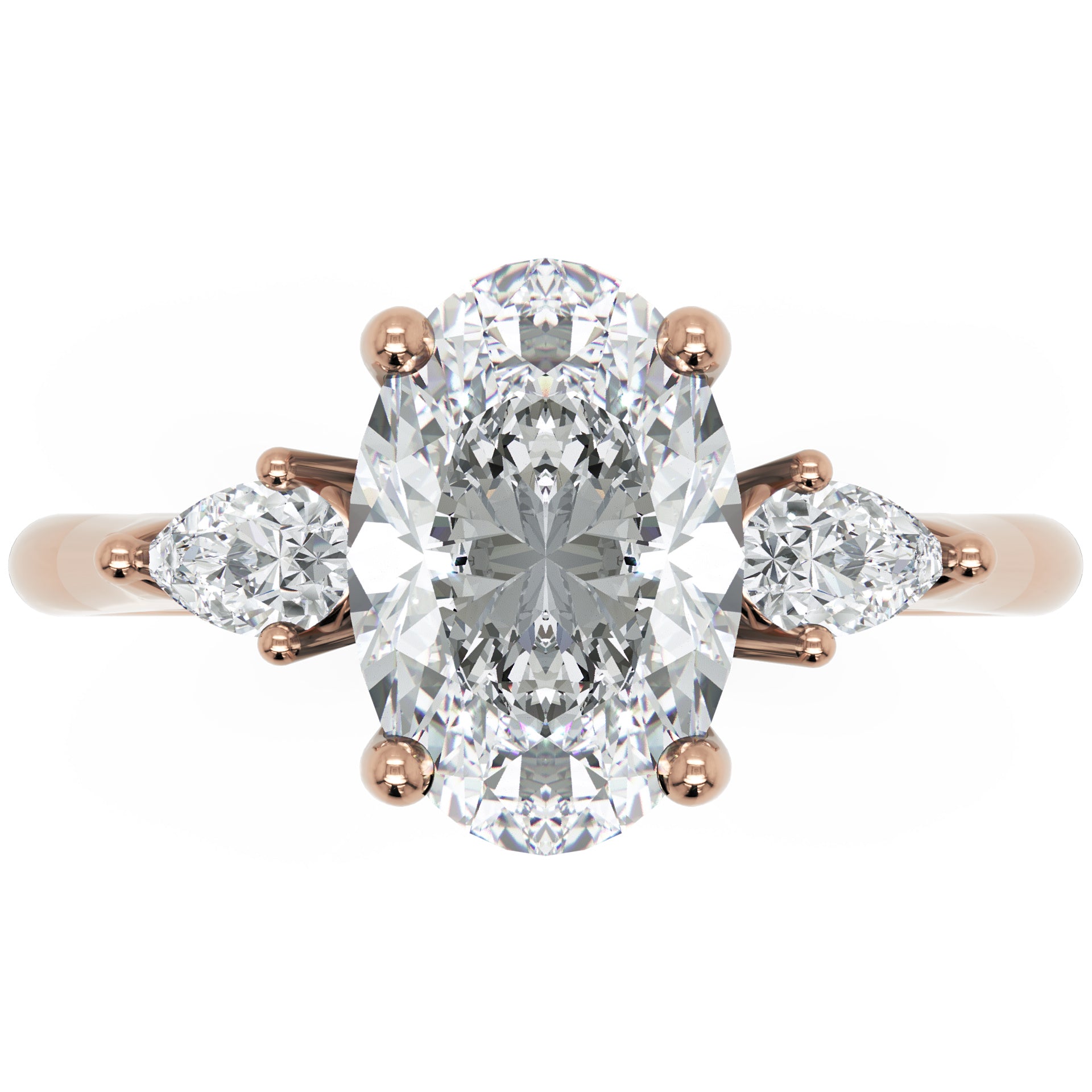 Inel de Logodnă Oval &amp; Pear cu Trei Diamante Naturale de 2.5 ct