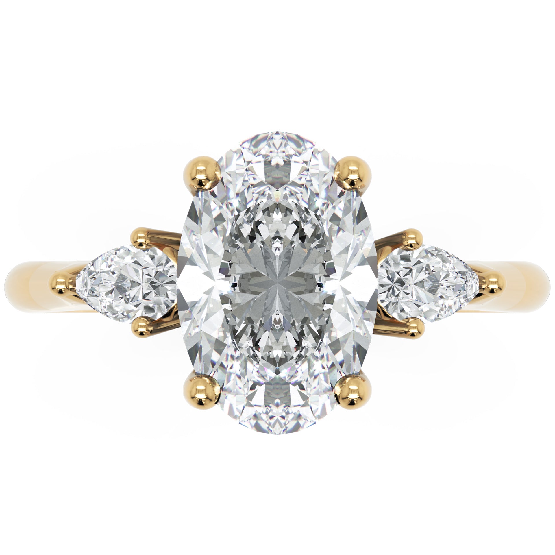 Inel de Logodnă Oval &amp; Pear cu Trei Diamante Naturale de 2.5 ct