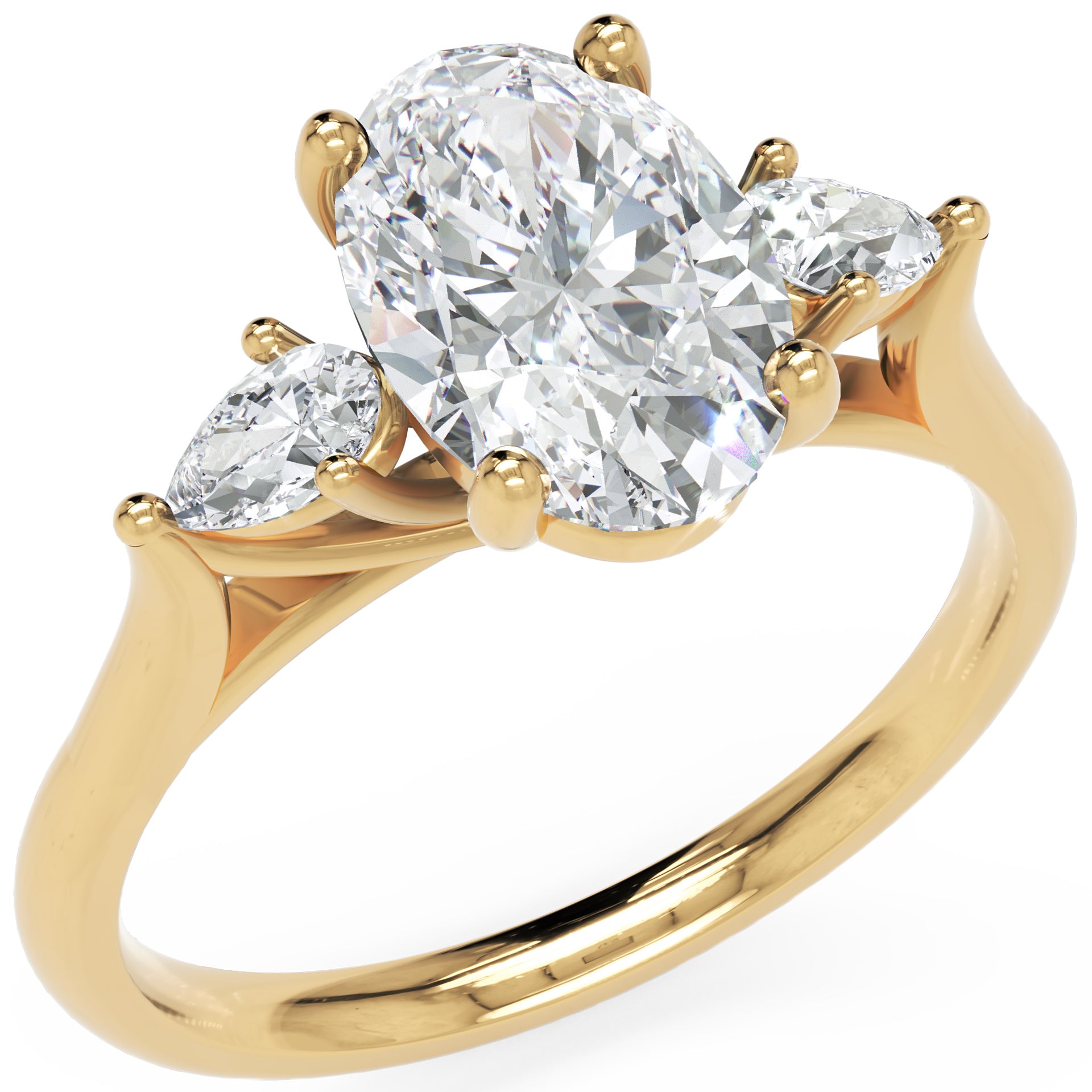 Inel de Logodnă Oval &amp; Pear cu Trei Diamante Naturale de 2.5 ct