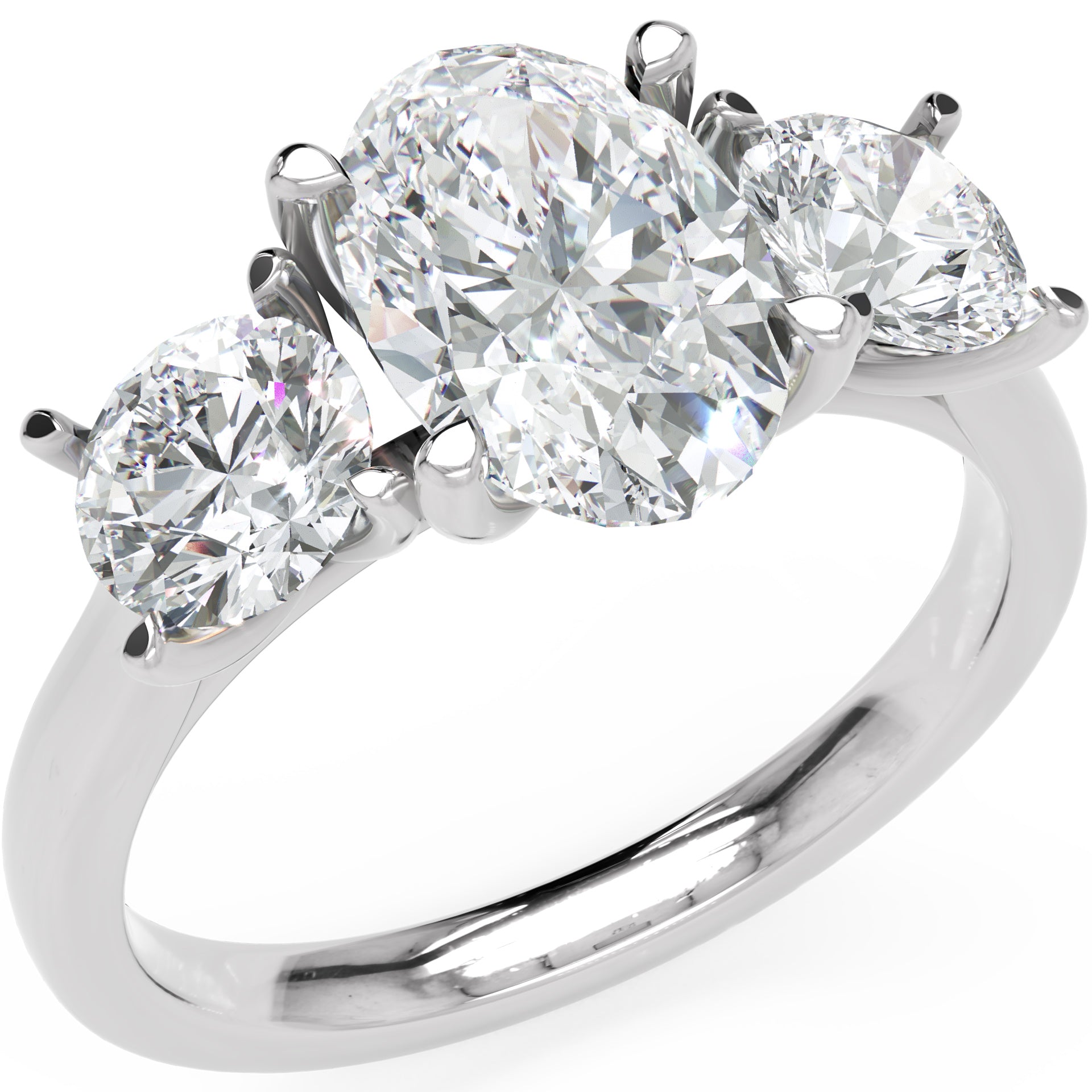 Inel de Logodnă Oval &amp; Round din Aur 14k cu Trei Diamante Create în Laborator de 2.3 ct