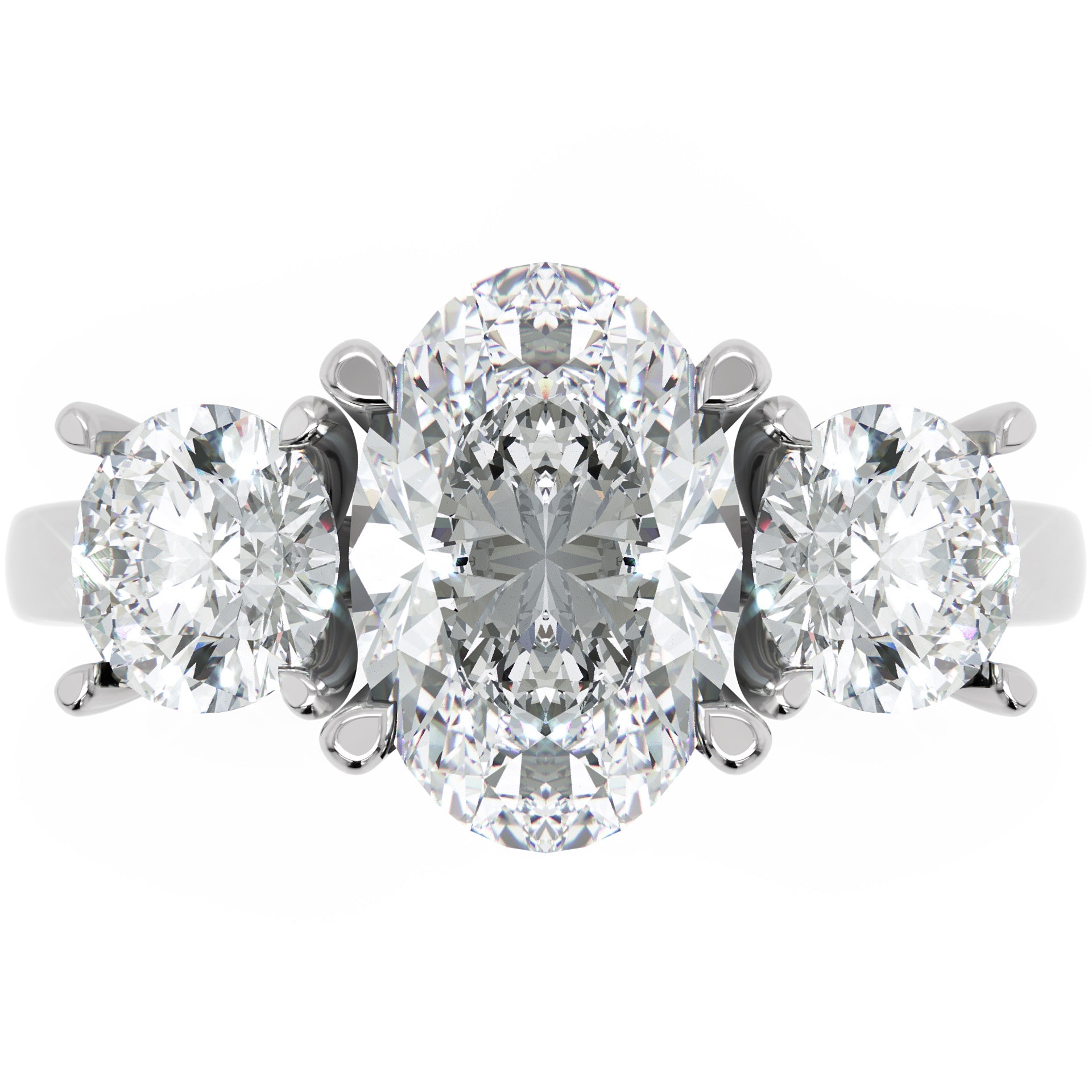 Inel de Logodnă Oval &amp; Round din Aur 14k cu Trei Diamante Create în Laborator de 2.3 ct