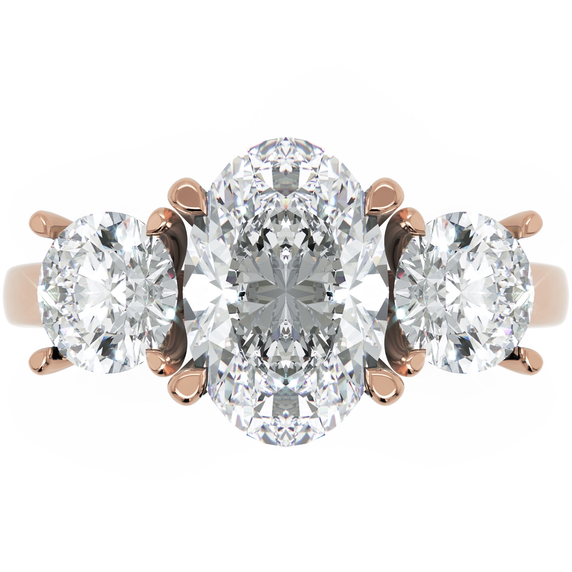 Inel de Logodnă Oval &amp; Round din Aur 14k cu Trei Diamante Create în Laborator de 2.3 ct