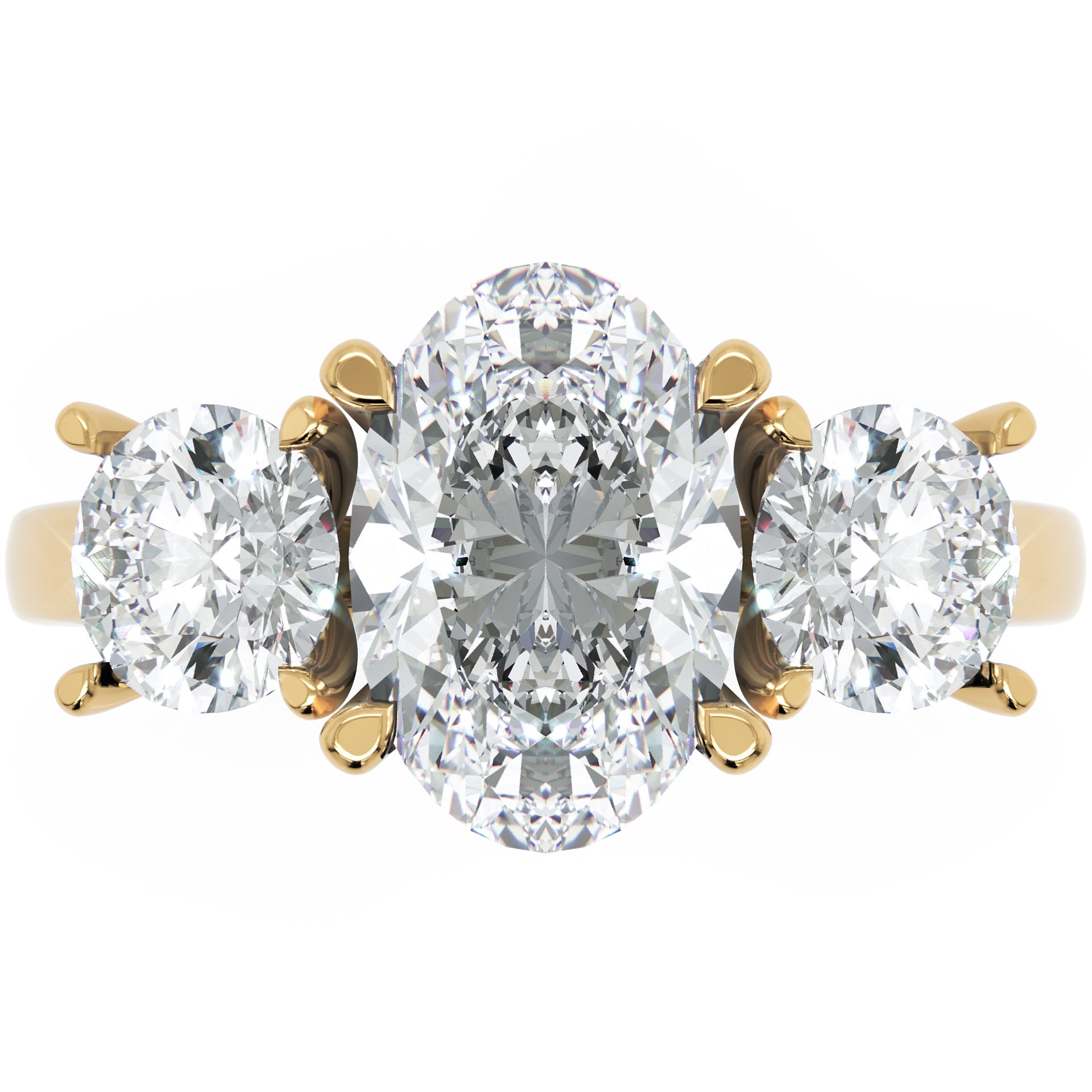 Inel de Logodnă Oval &amp; Round din Aur 14k cu Trei Diamante Create în Laborator de 2.3 ct