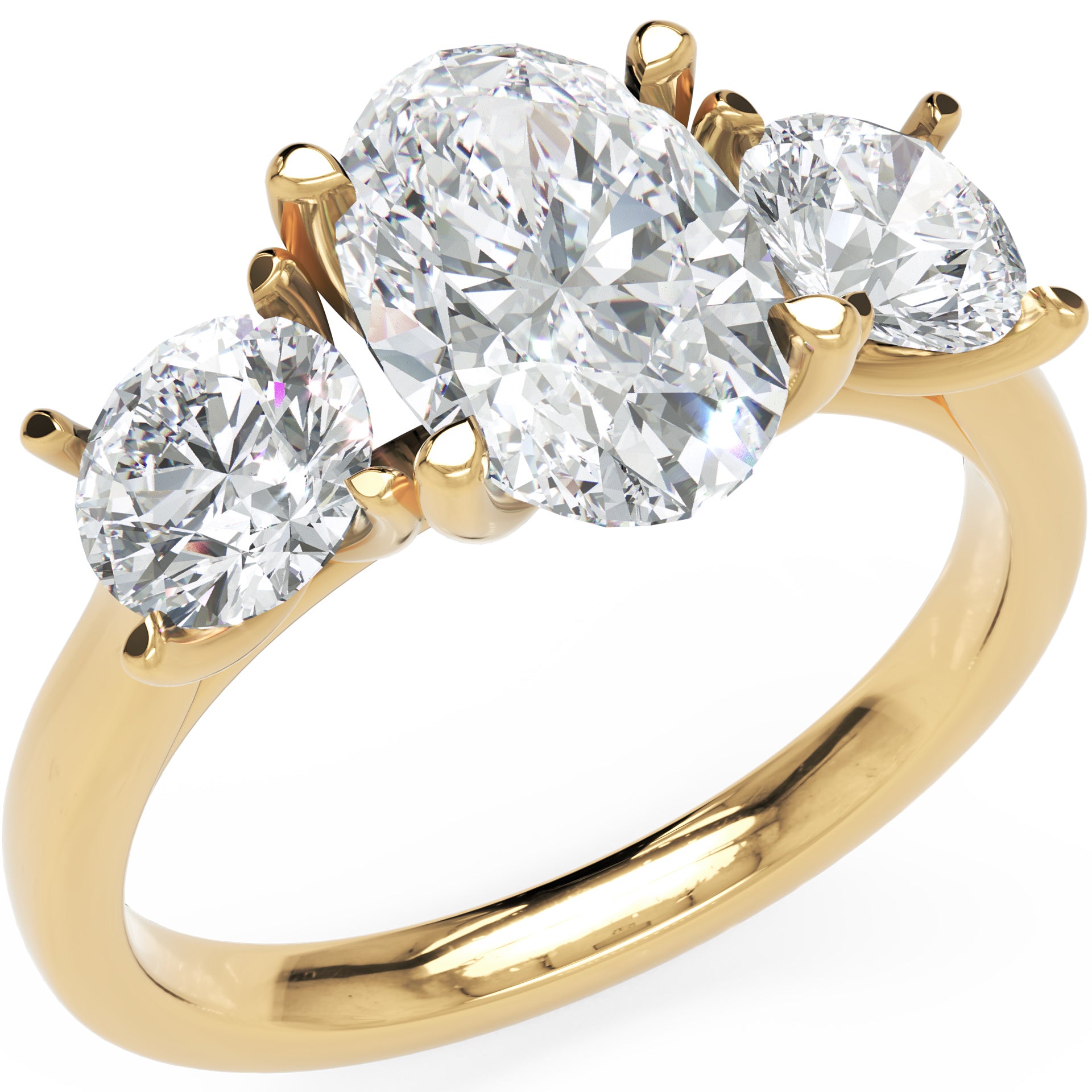Inel de Logodnă Oval &amp; Round din Aur 14k cu Trei Diamante Create în Laborator de 2.3 ct