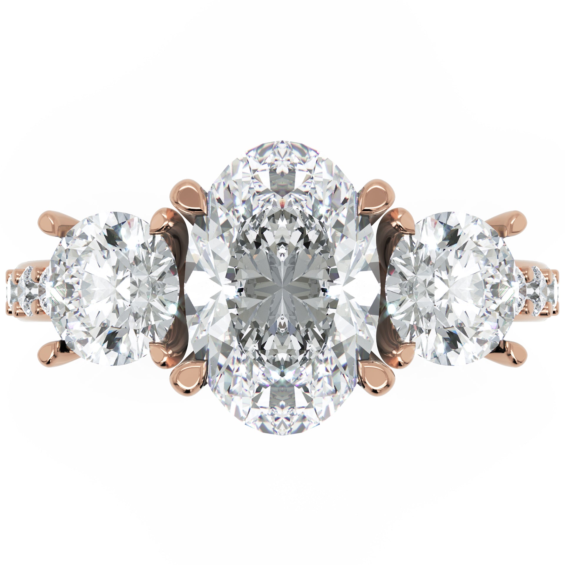 Inel de Logodnă Oval &amp; Round Pave cu Trei Diamante Create în Laborator de 2.5 ct