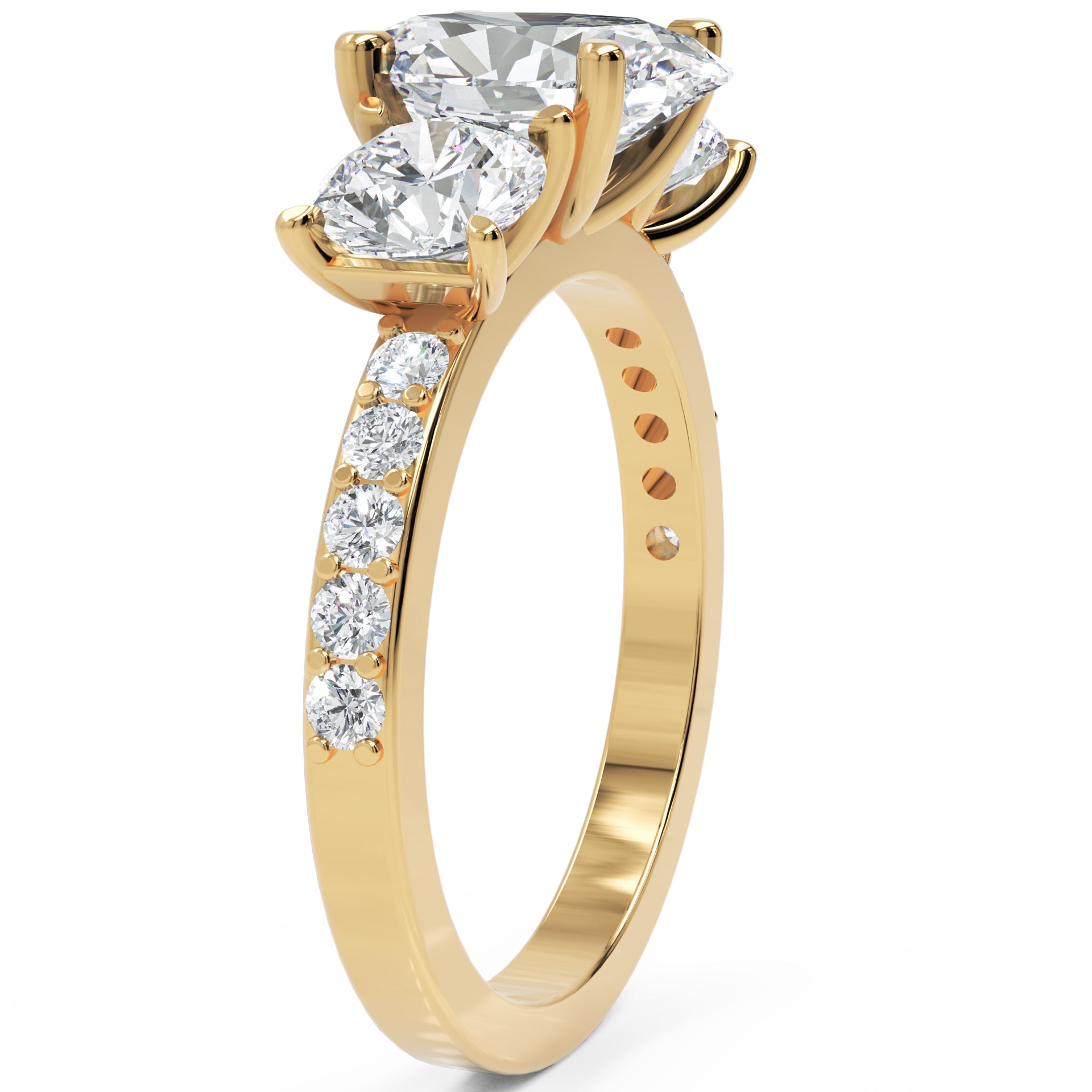Inel de Logodnă Oval &amp; Round Pave cu Trei Diamante Create în Laborator de 2.5 ct