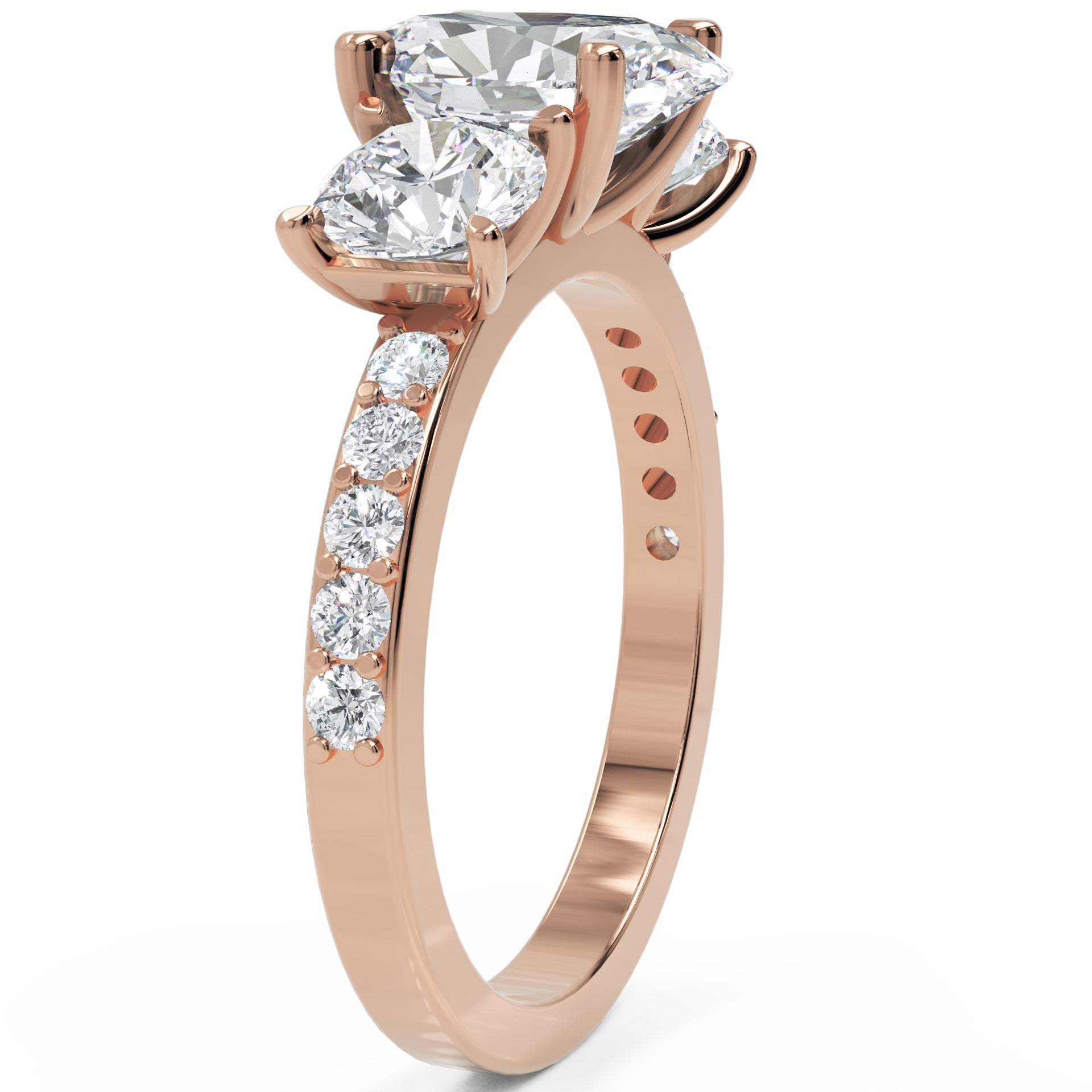 Inel de Logodnă Oval &amp; Round Pave cu Trei Diamante Create în Laborator de 2.5 ct