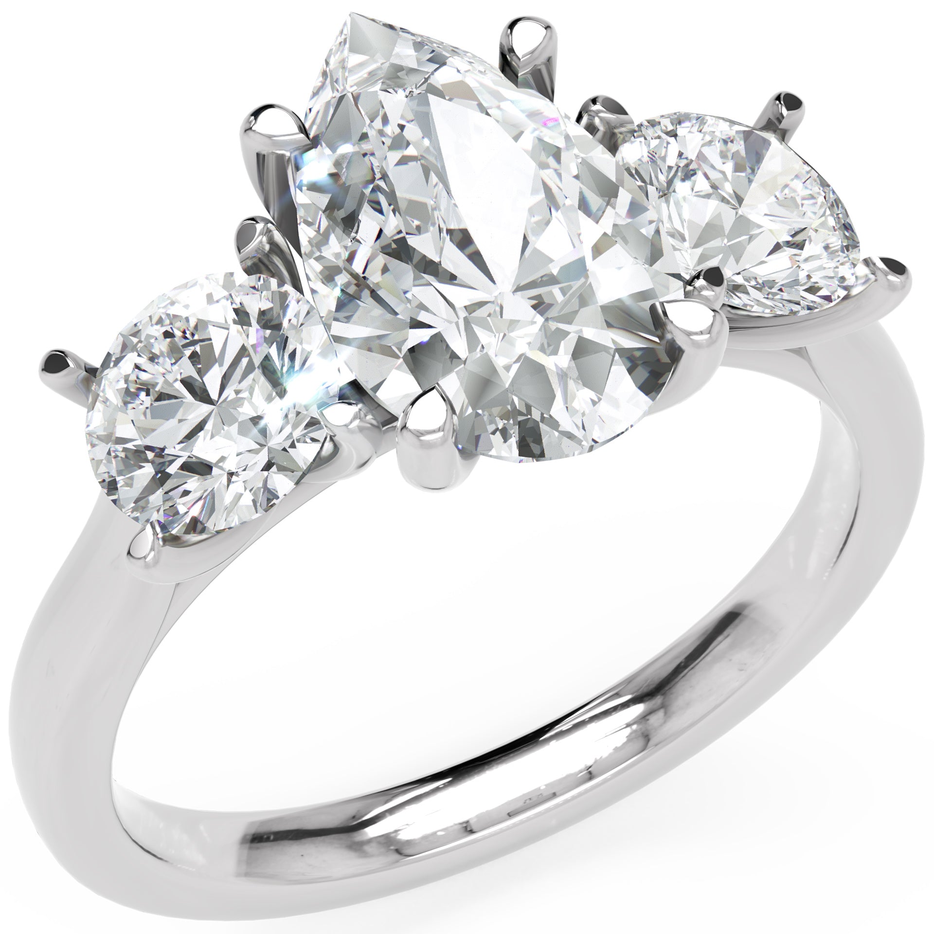 Inel de Logodnă cu Trei Diamante Naturale Pară și Rotund de 2.3 ct