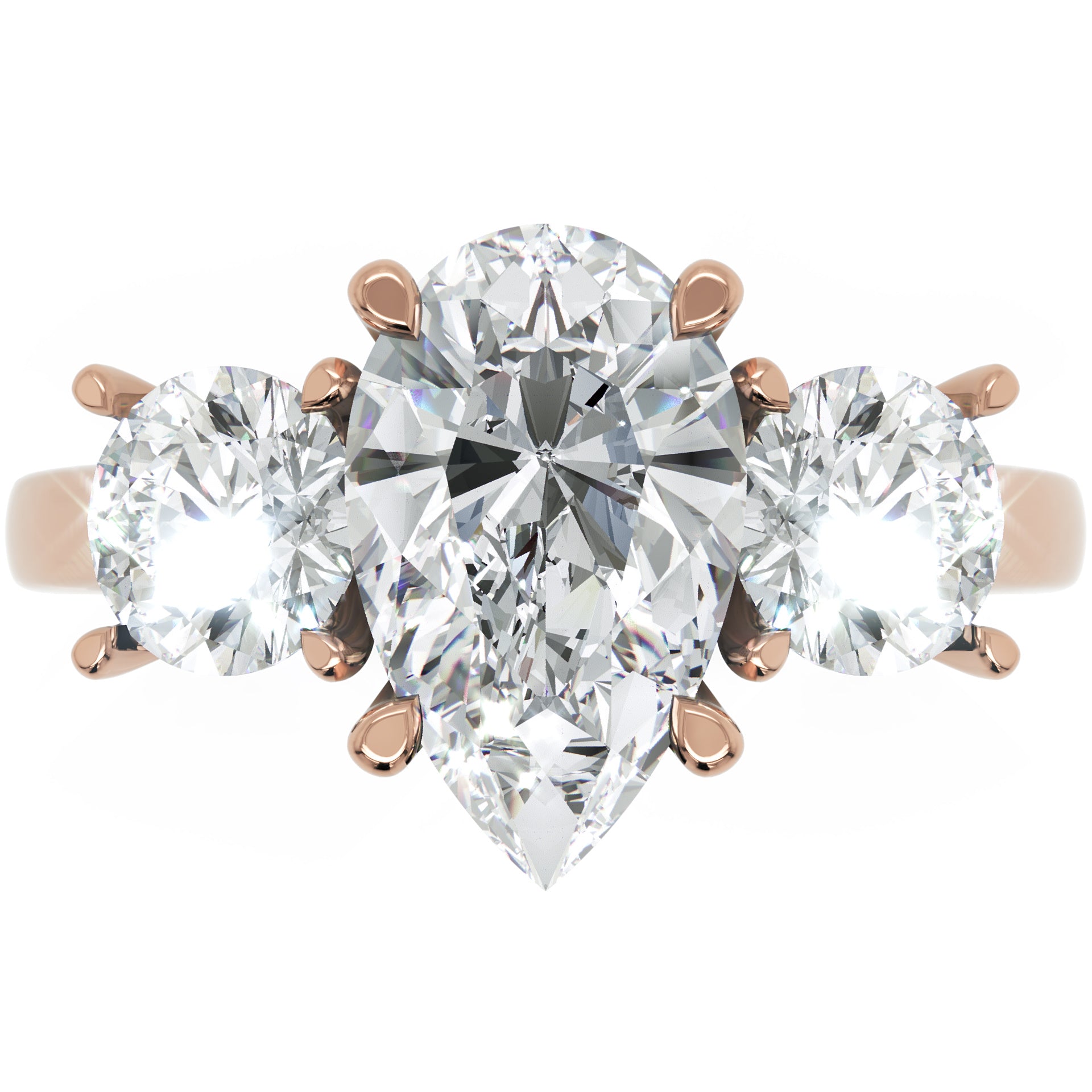 Inel de Logodnă cu Trei Diamante Naturale Pară și Rotund de 2.3 ct