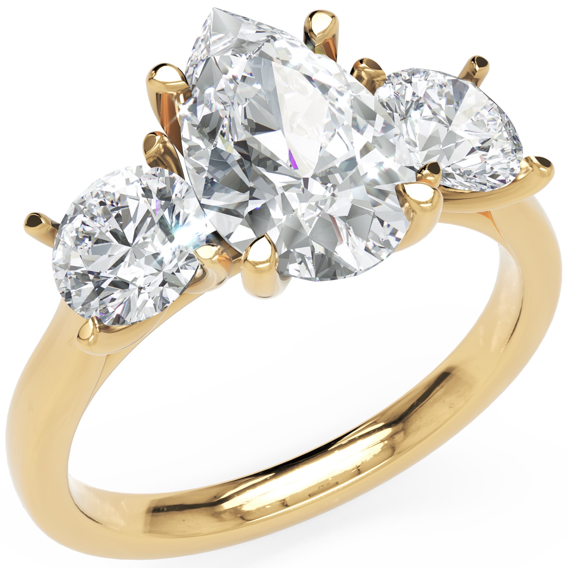 Inel de Logodnă cu Trei Diamante Naturale Pară și Rotund de 2.3 ct