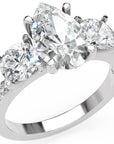 Inel de Logodnă din Aur 14k cu Trei Diamante Naturale Pară și Rotund Pave de 2.5 ct