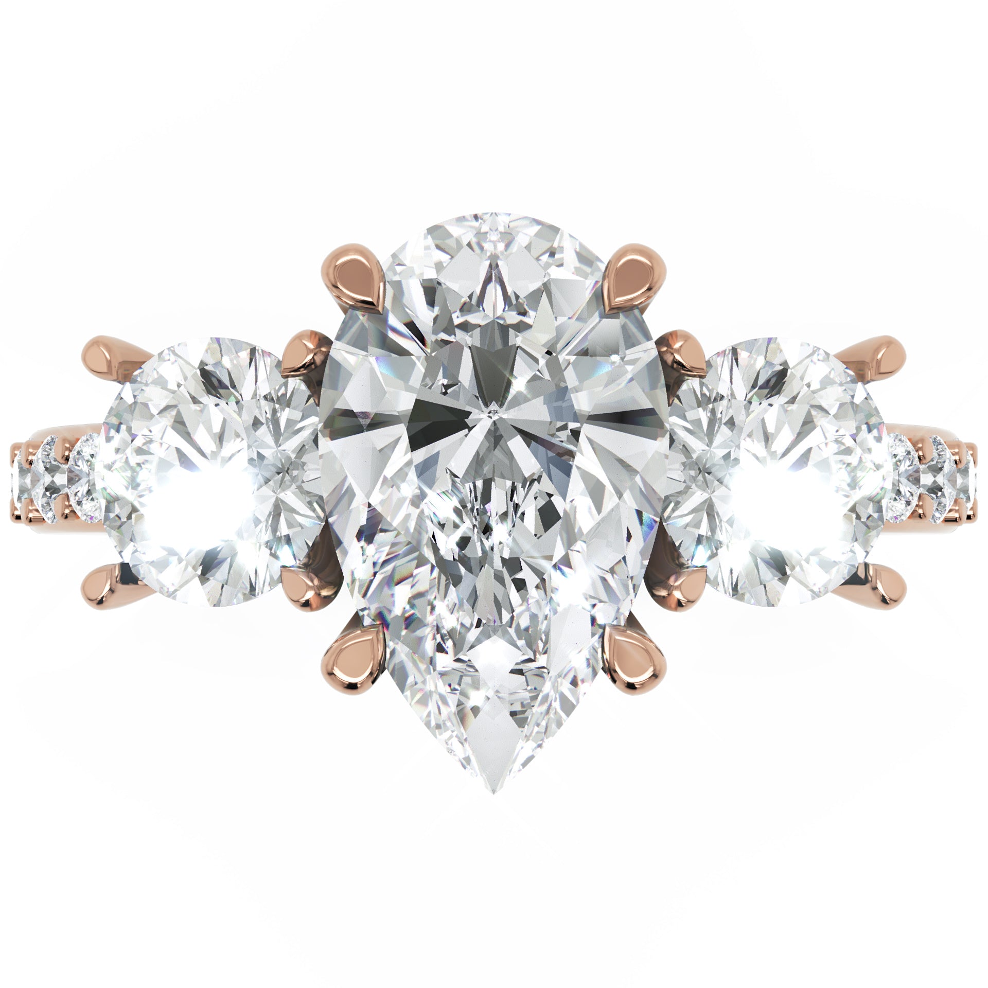 Inel de Logodnă din Aur 14k cu Trei Diamante Naturale Pară și Rotund Pave de 2.5 ct