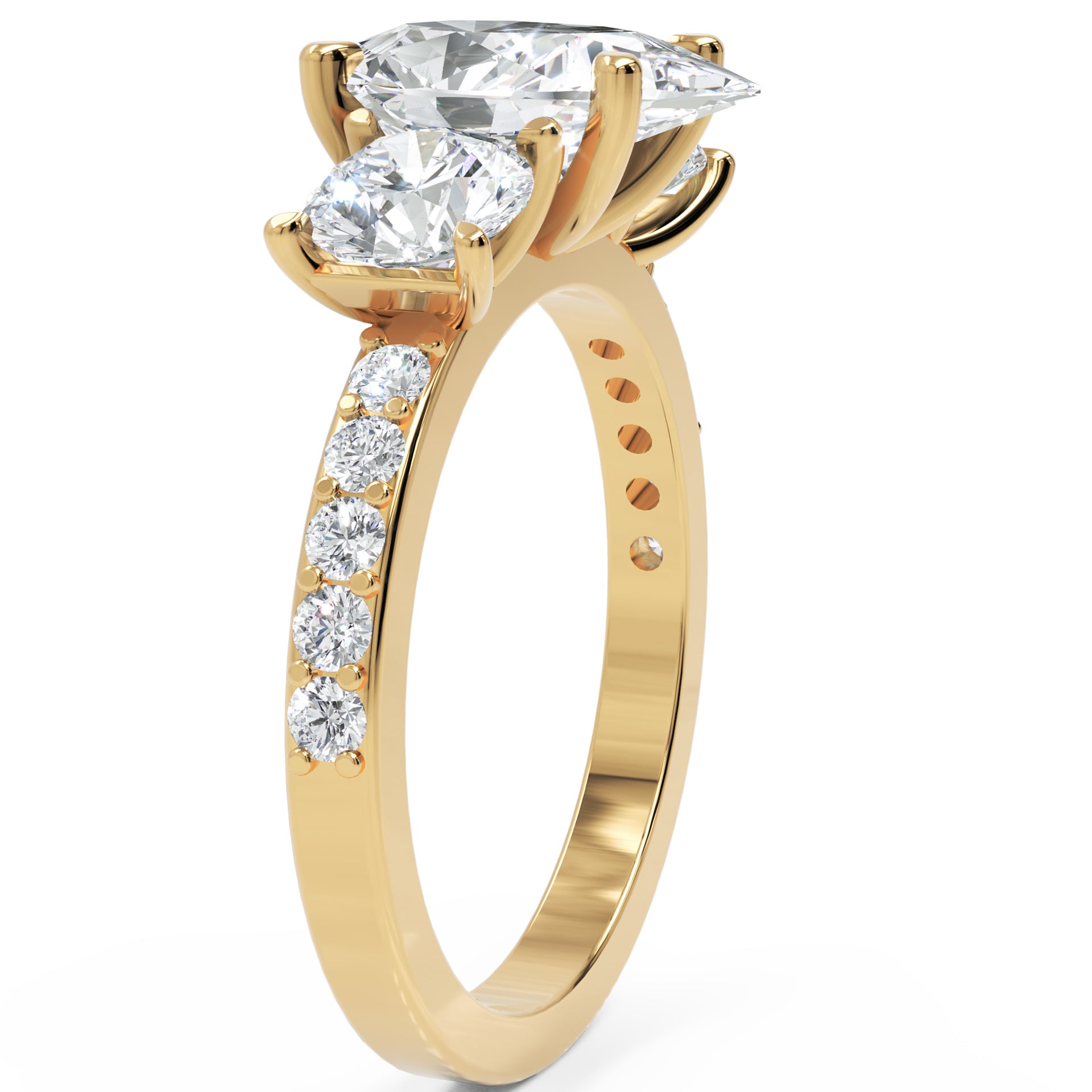 Inel de Logodnă din Aur 14k cu Trei Diamante Naturale Pară și Rotund Pave de 2.5 ct