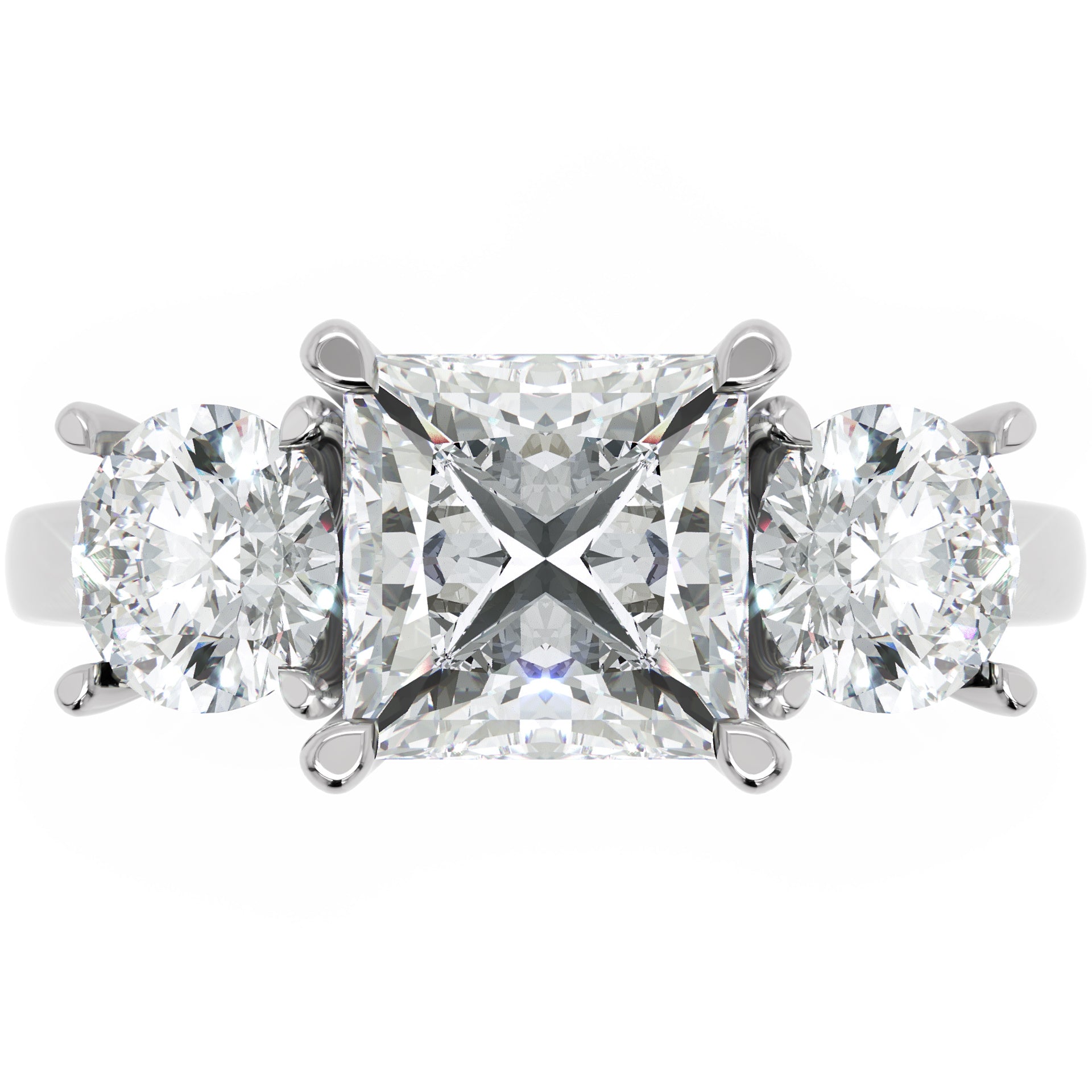 Inel de Logodnă Princesse Étoile cu Trei Diamante Create în Laborator de 2.45 ct