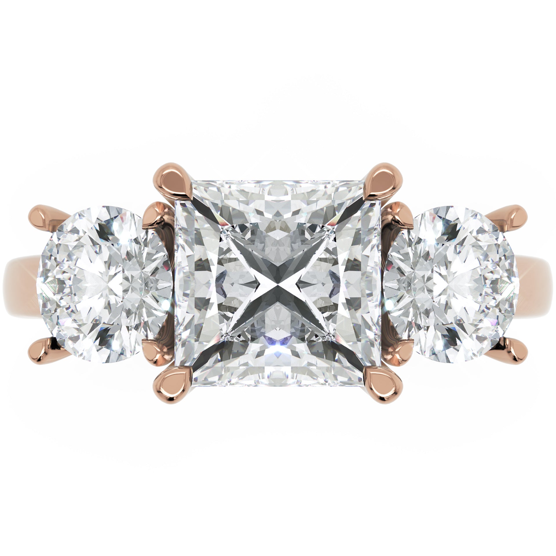 Inel de Logodnă Princesse Étoile cu Trei Diamante Create în Laborator de 2.45 ct