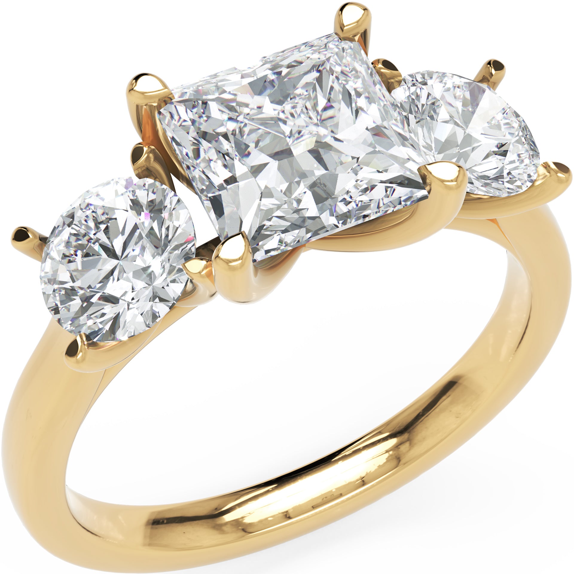 Inel de Logodnă Princesse Étoile cu Trei Diamante Create în Laborator de 2.45 ct