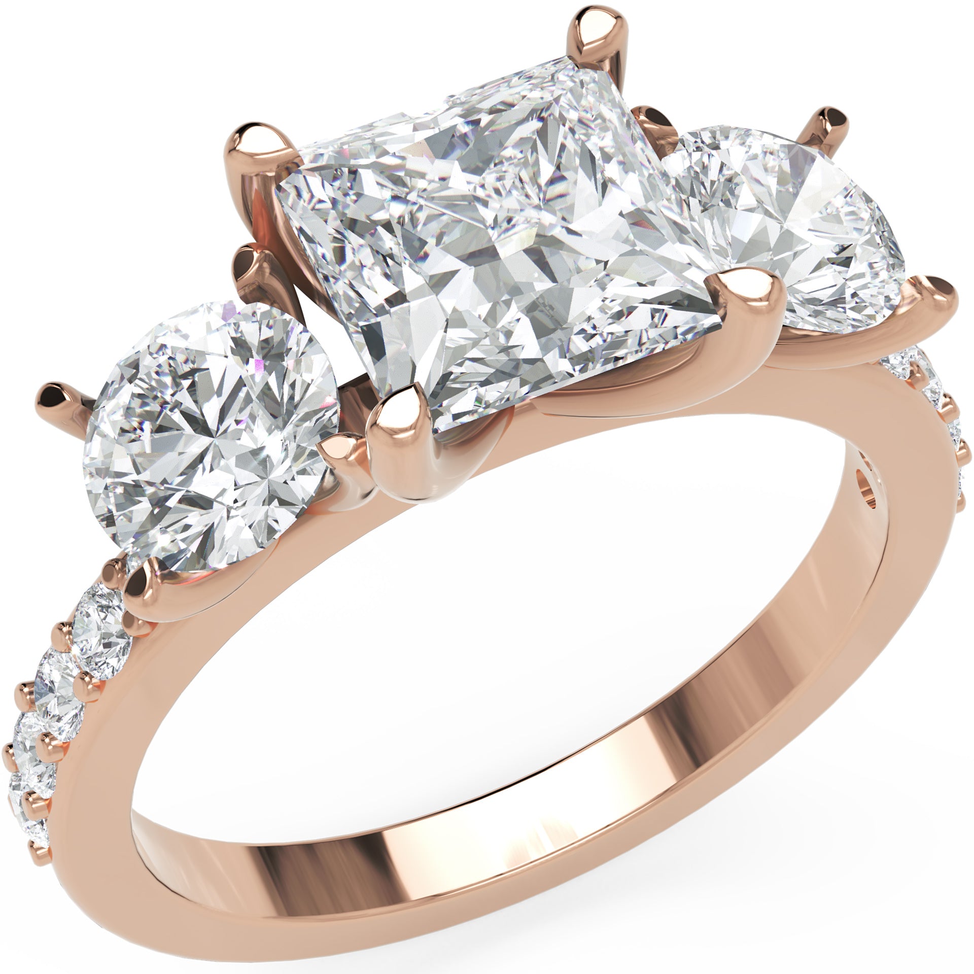 Inel de Logodnă Princesse Étoile cu Diamante Naturale Princess și Rotund Pave de 2.67 ct