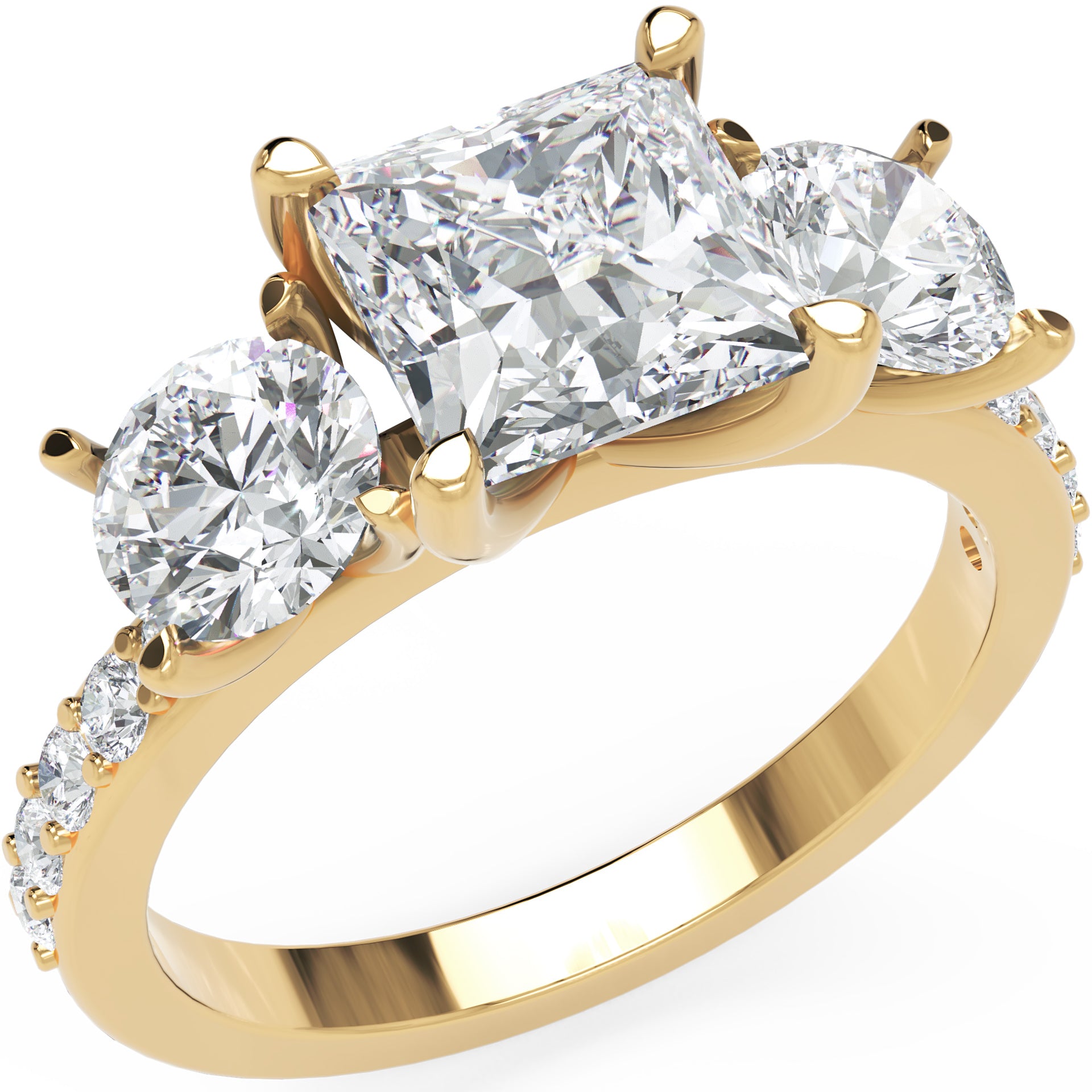 Inel de Logodnă Princesse Étoile cu Diamante Naturale Princess și Rotund Pave de 2.67 ct