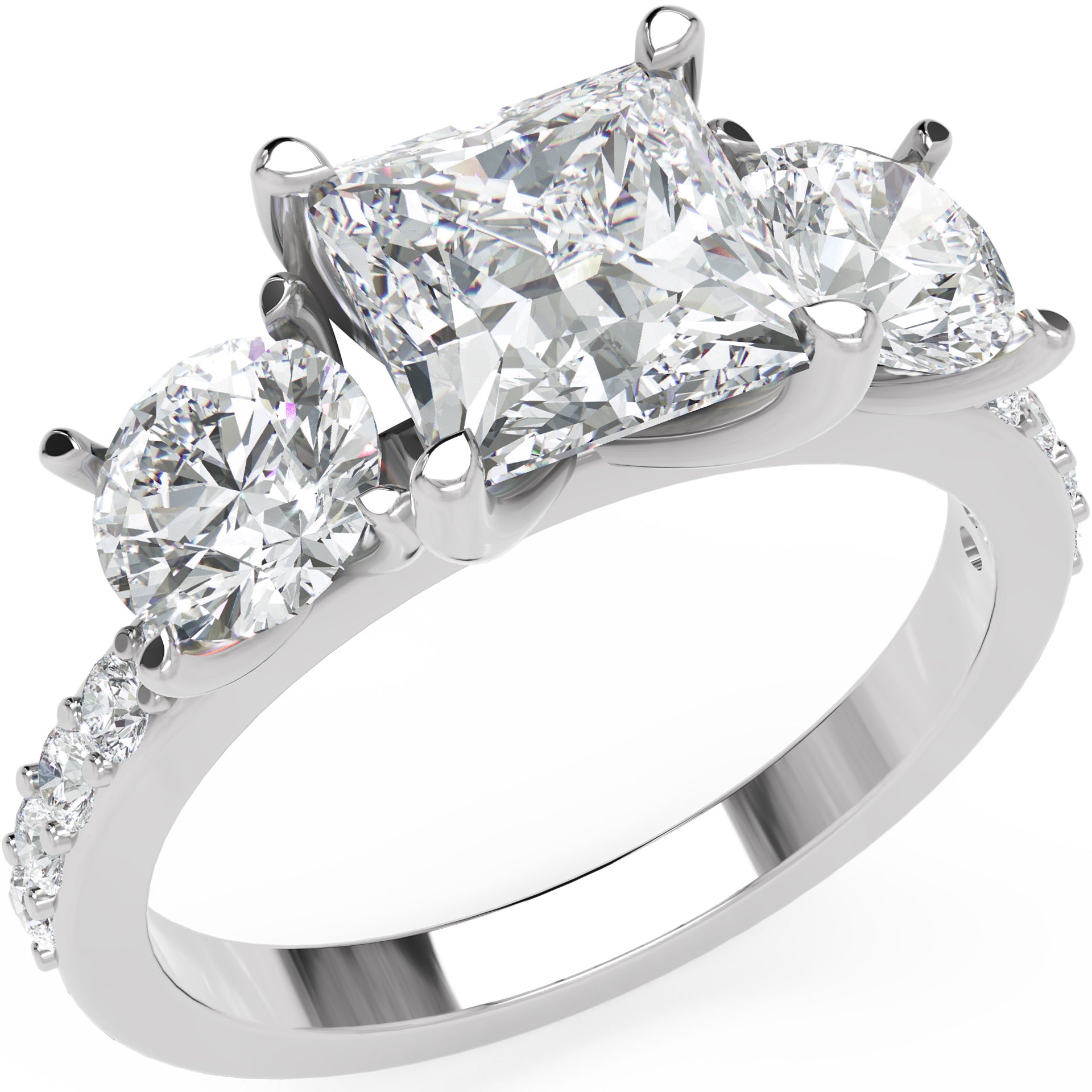 Inel de Logodnă Princesse Étoile cu Diamante Naturale Princess și Rotund Pave de 2.67 ct