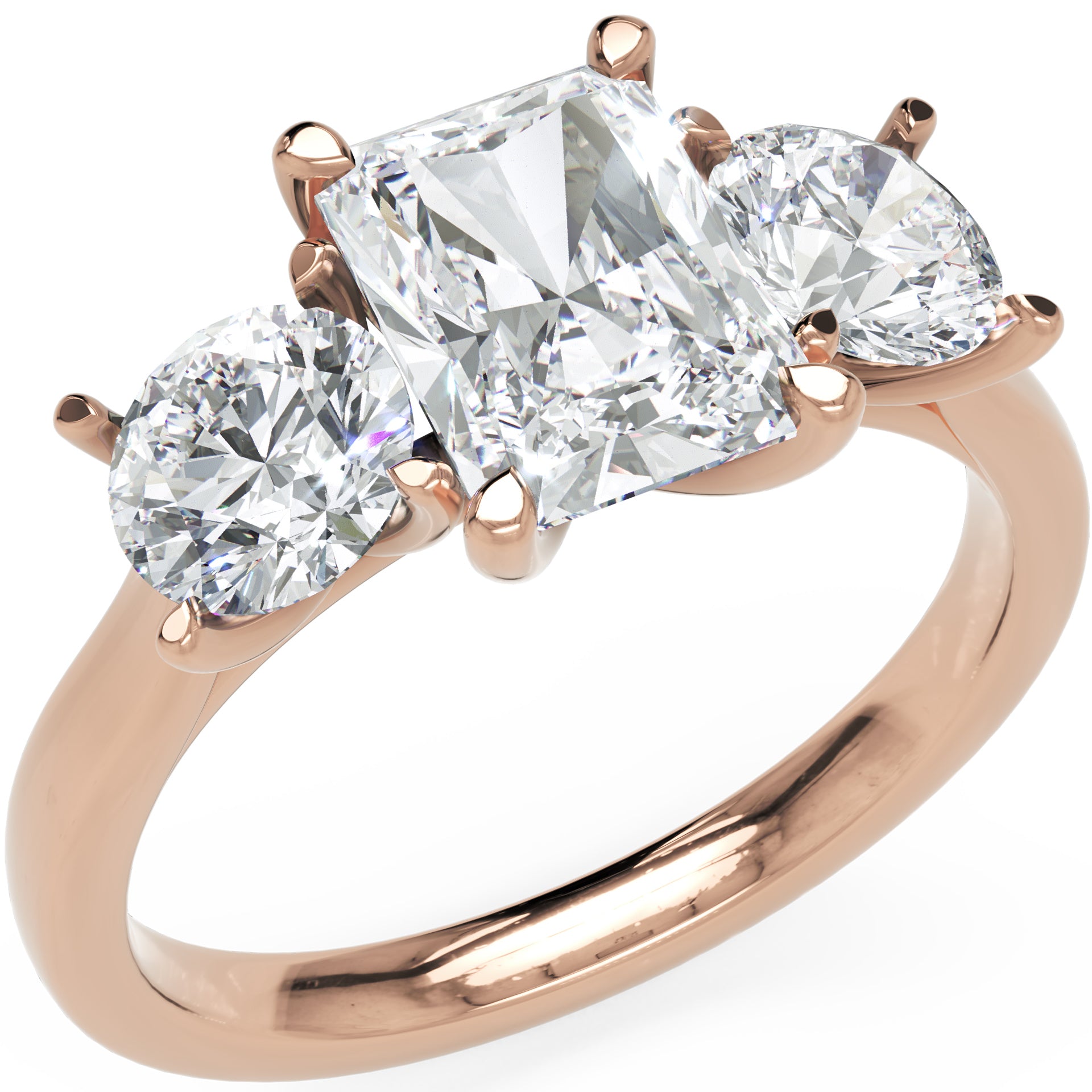 Inel de Logodnă Duchesse Lumière Radiant și Rotund cu Trei Diamante Naturale de 2.45 ct
