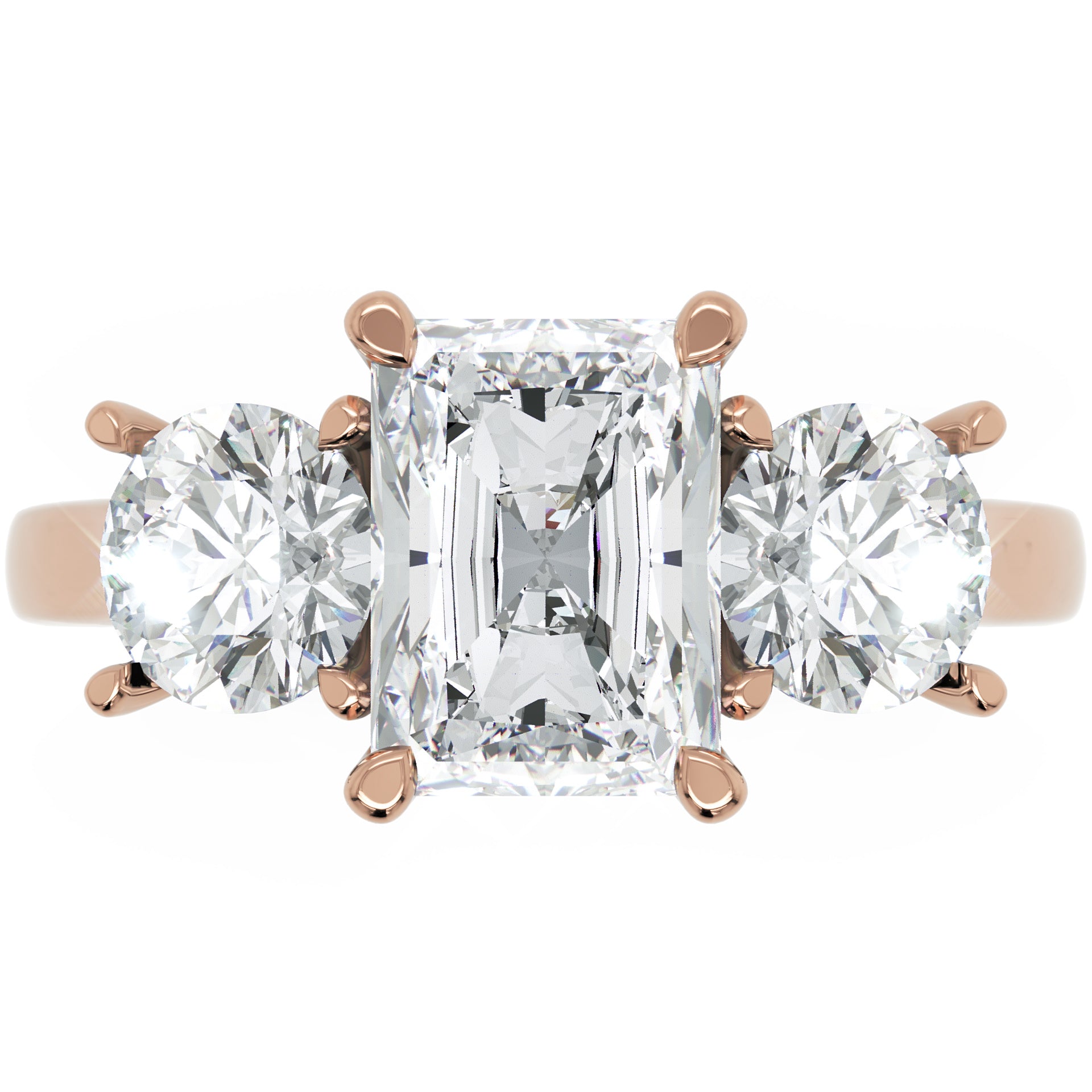 Inel de Logodnă Duchesse Lumière Radiant și Rotund cu Trei Diamante Naturale de 2.45 ct
