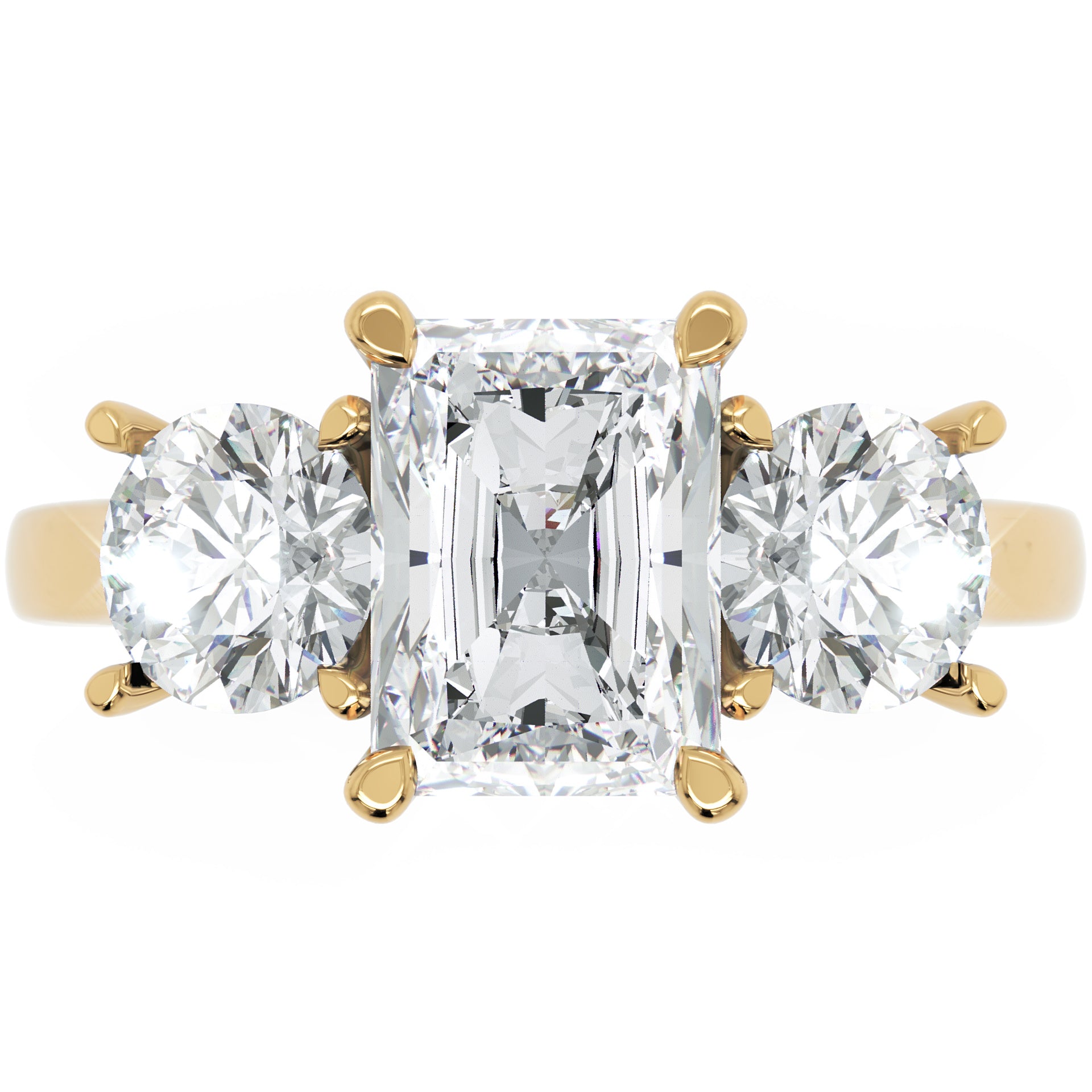 Inel de Logodnă Duchesse Lumière Radiant și Rotund cu Trei Diamante Naturale de 2.45 ct