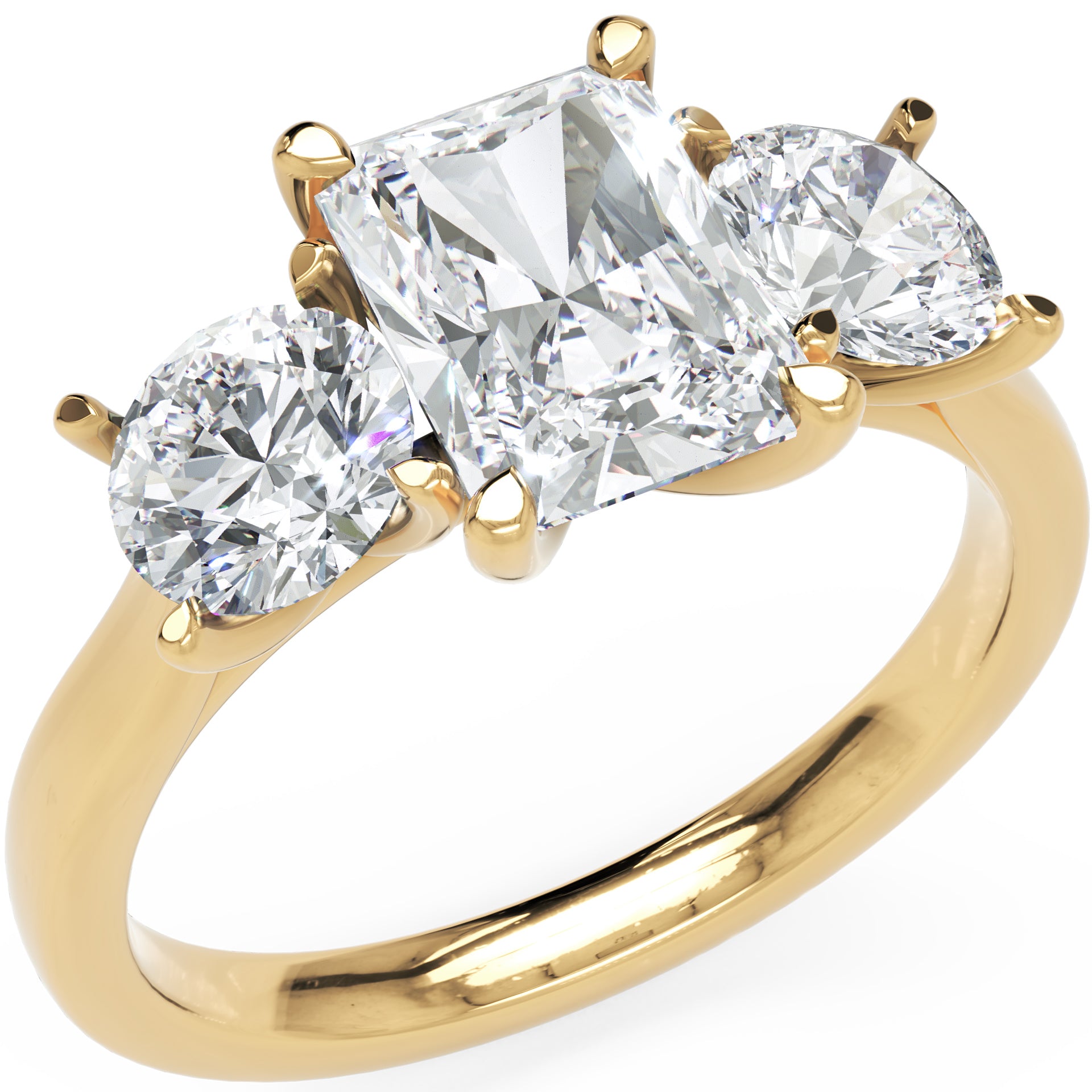Inel de Logodnă Duchesse Lumière Radiant și Rotund cu Trei Diamante Naturale de 2.45 ct