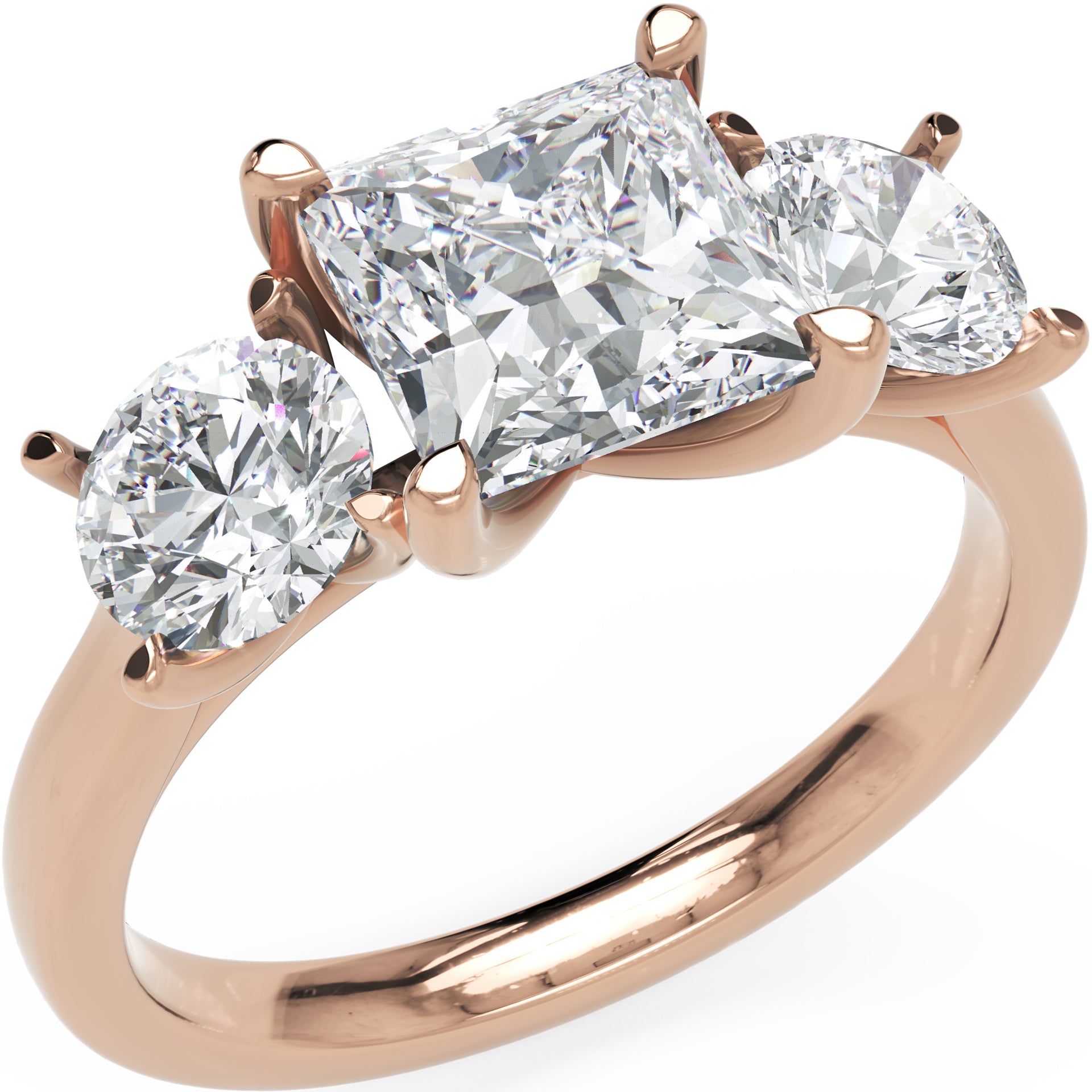 Inel de Logodnă Princesse Étoile cu Trei Diamante Create în Laborator de 2.45 ct