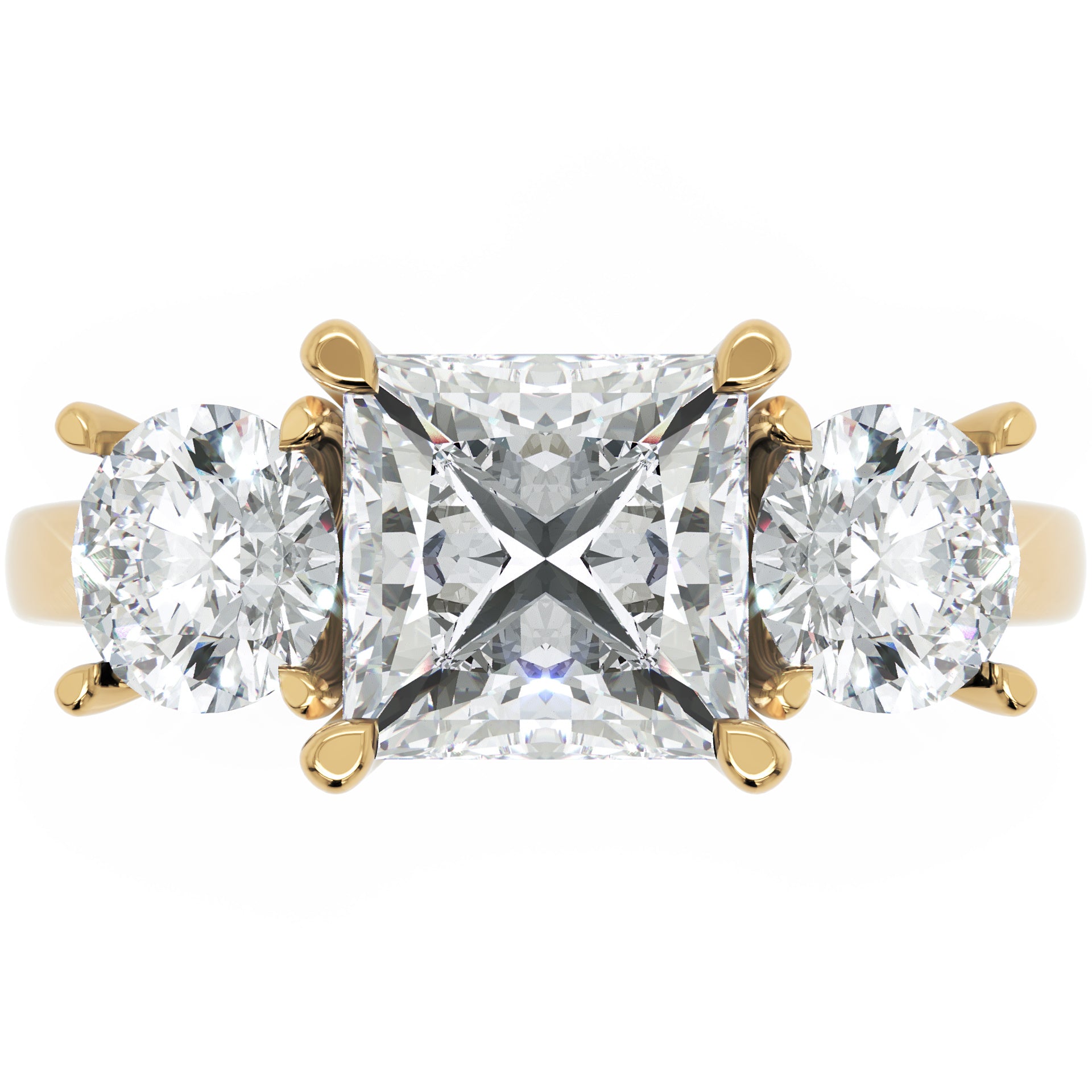 Inel de Logodnă Princesse Étoile cu Trei Diamante Create în Laborator de 2.45 ct